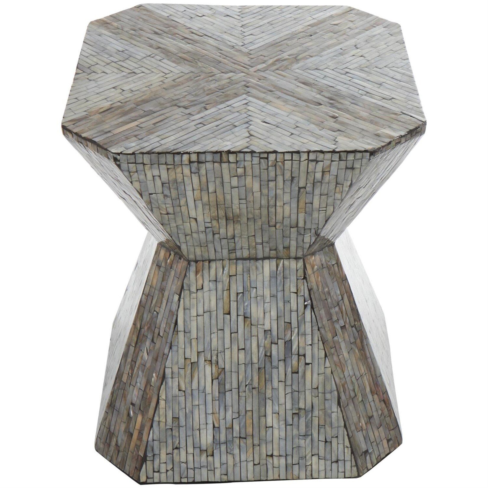 Deco Marche Gray Mother of Pearl Shell Geometric Hourglass Accent Table