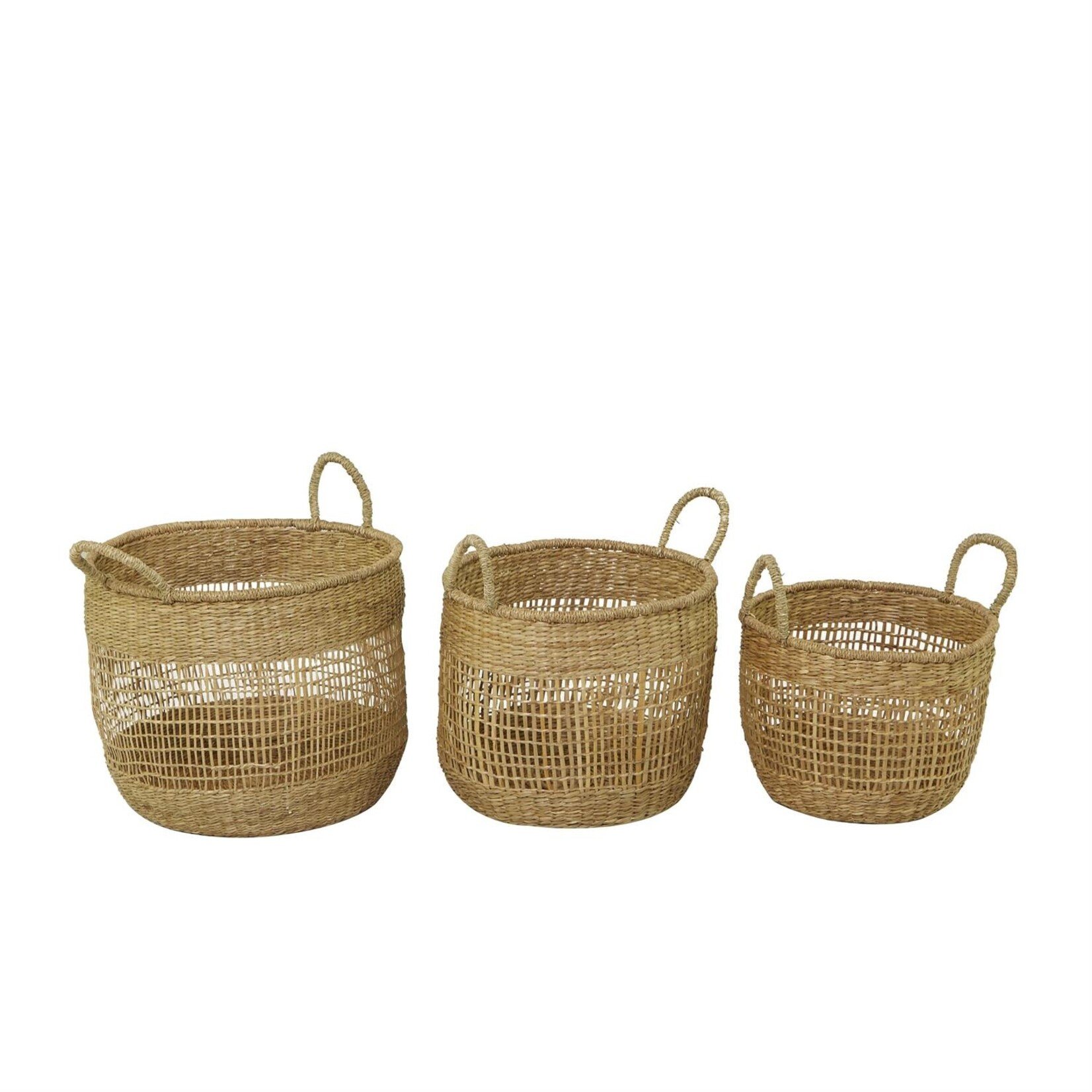 Deco Marche Brown Seagrass Storage Basket with Handles, Set of 3 17", 16", 14"H