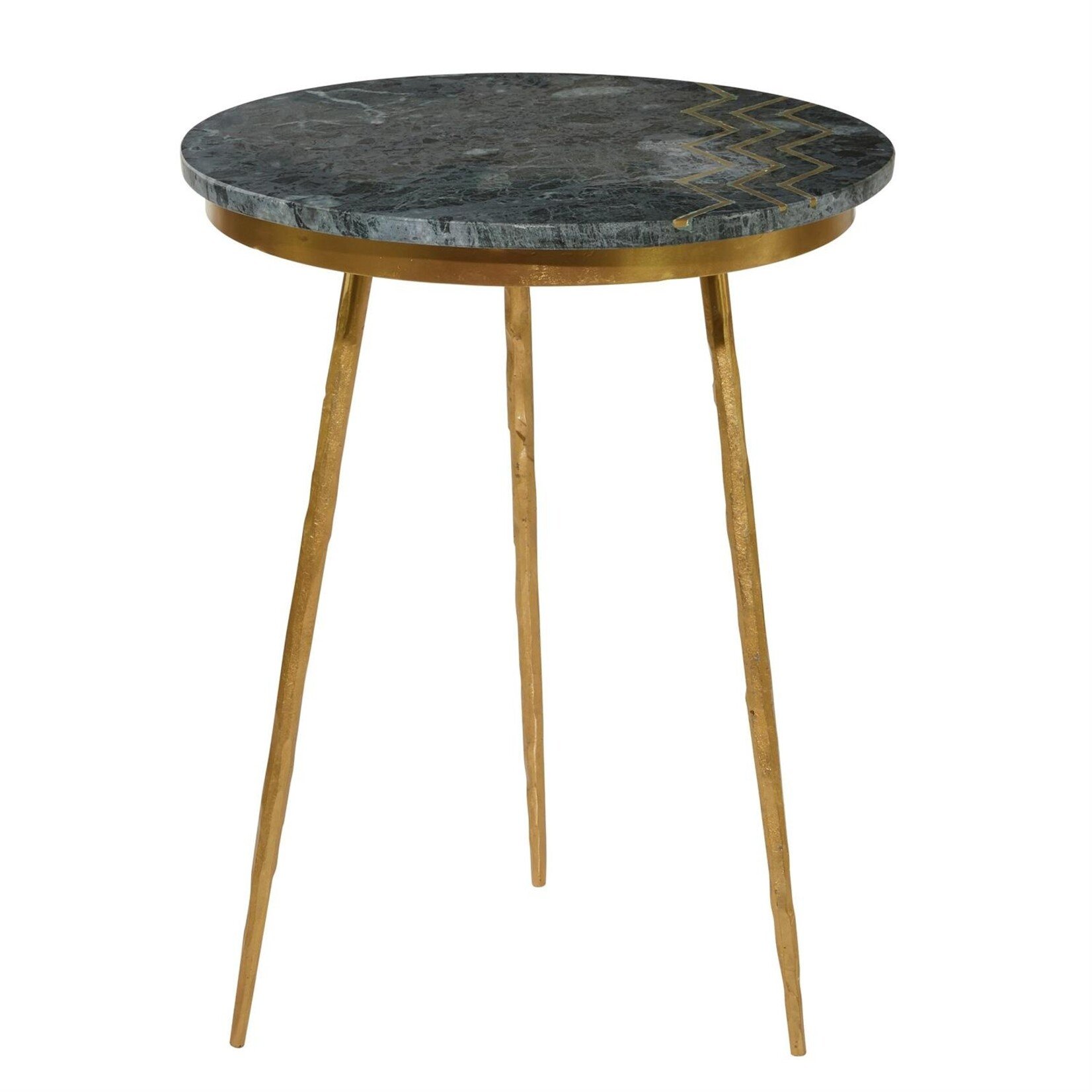 Deco Marche Green Marble Accent Table with Gold Metal Tripod Legs