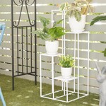 Deco Marche White Porcelain Ceramic Geometric Indoor Outdoor Planter with Attached Saucer, Set of 3 8", 6", 5"H