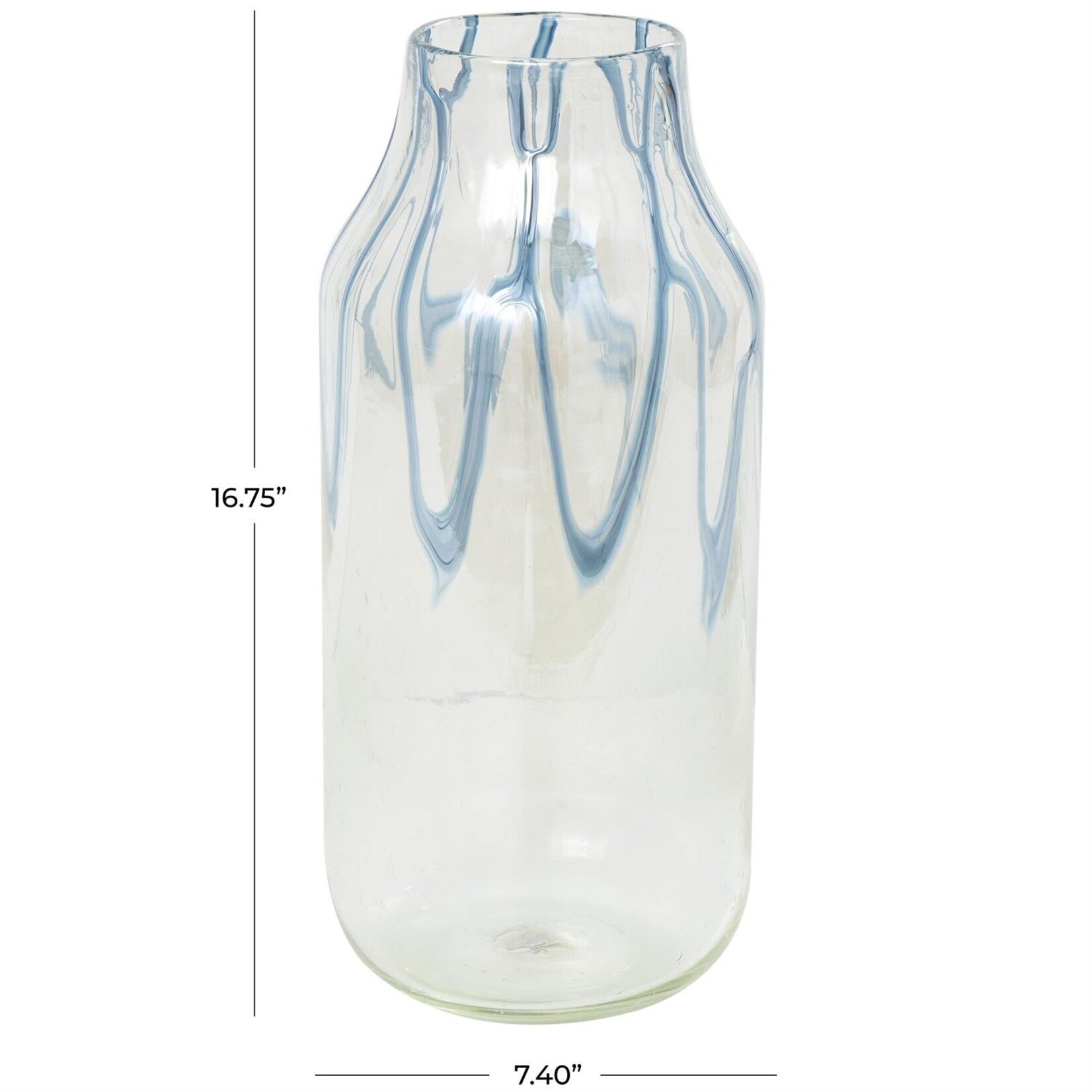 Deco Marche Cream Glass Abstract Decorative Vase with Wavy Blue Design, 7" x 7" x 17"