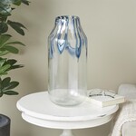 Deco Marche Cream Glass Abstract Decorative Vase with Wavy Blue Design, 7" x 7" x 17"