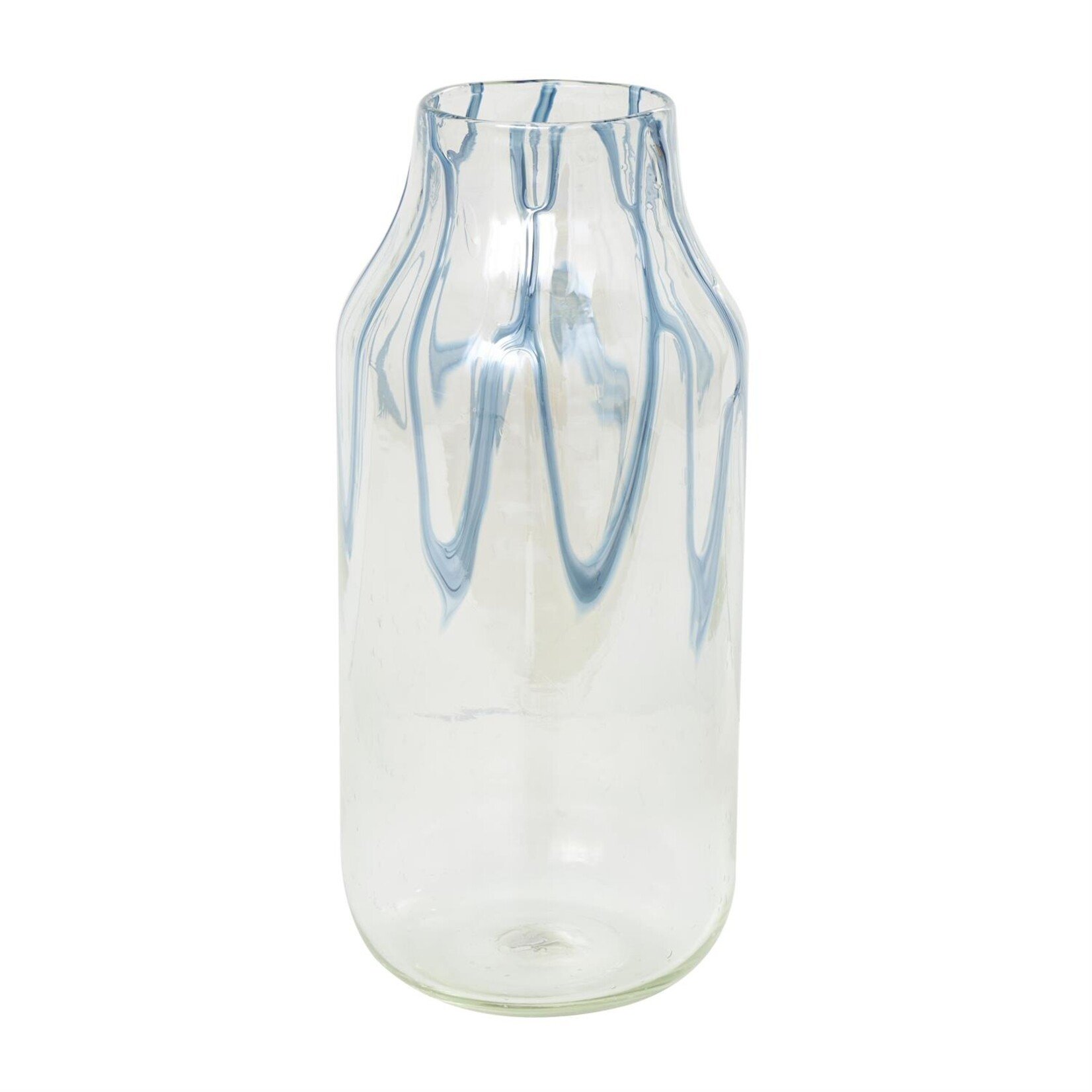 Deco Marche Cream Glass Abstract Decorative Vase with Wavy Blue Design, 7" x 7" x 17"