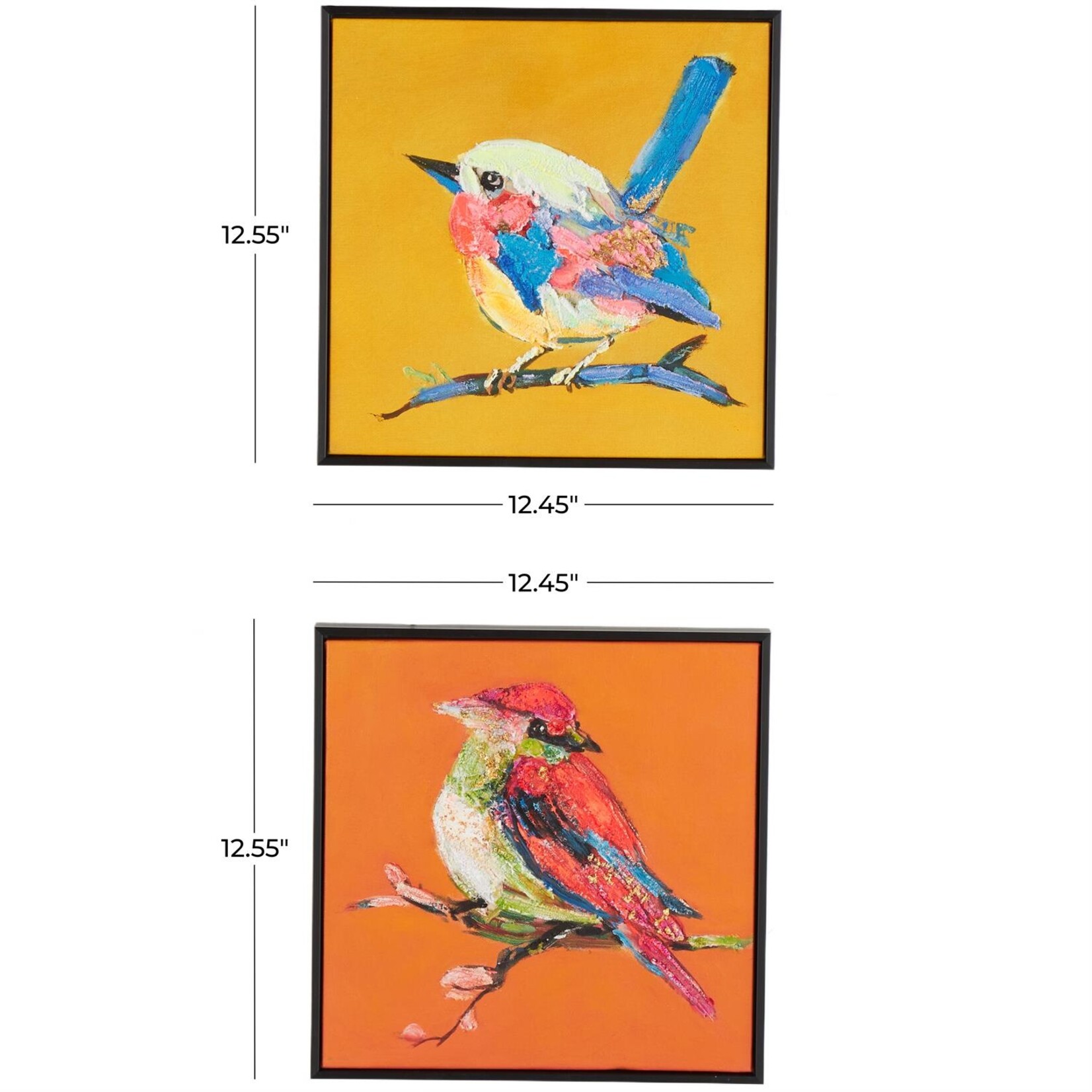 Deco Marche Colored Canvas Bird Colorful Framed Wall Art Set of 2