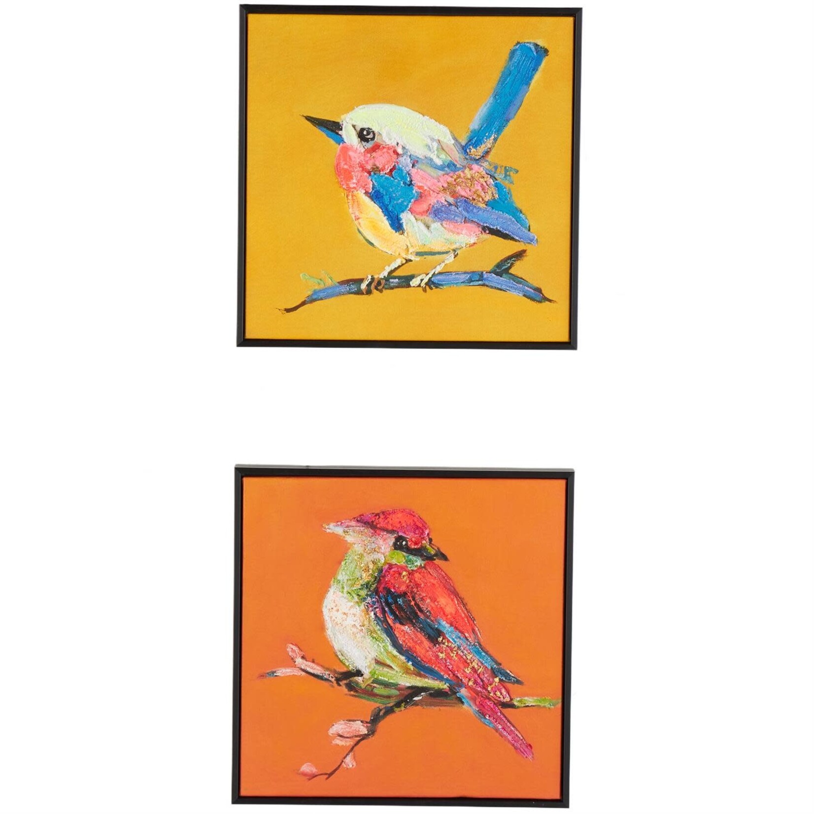 Deco Marche Colored Canvas Bird Colorful Framed Wall Art Set of 2