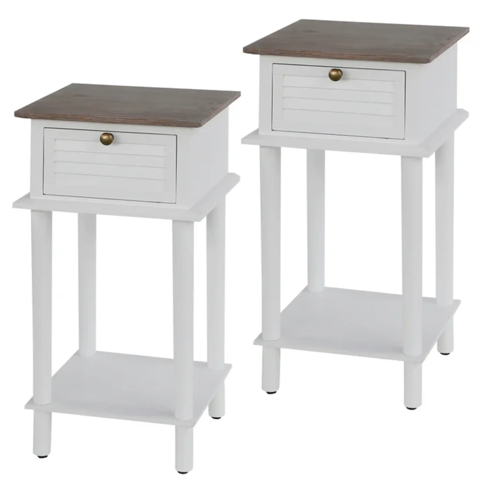 Stylecraft Wood Shutter Side Tables with One Drawer Set of 2