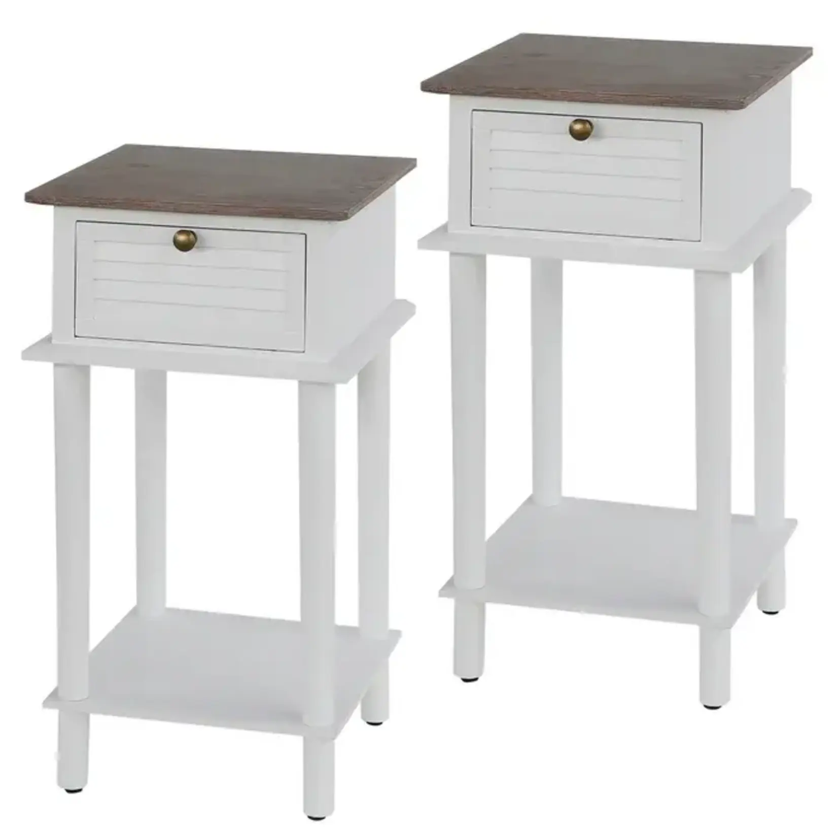 Stylecraft Wood Shutter Side Tables with One Drawer Set of 2
