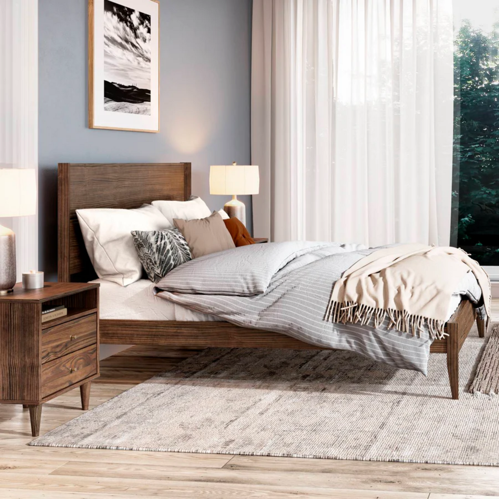 GrainWood MID CENTURY KING PLATFORM BED - BRUSHED WALNUT (K2H)