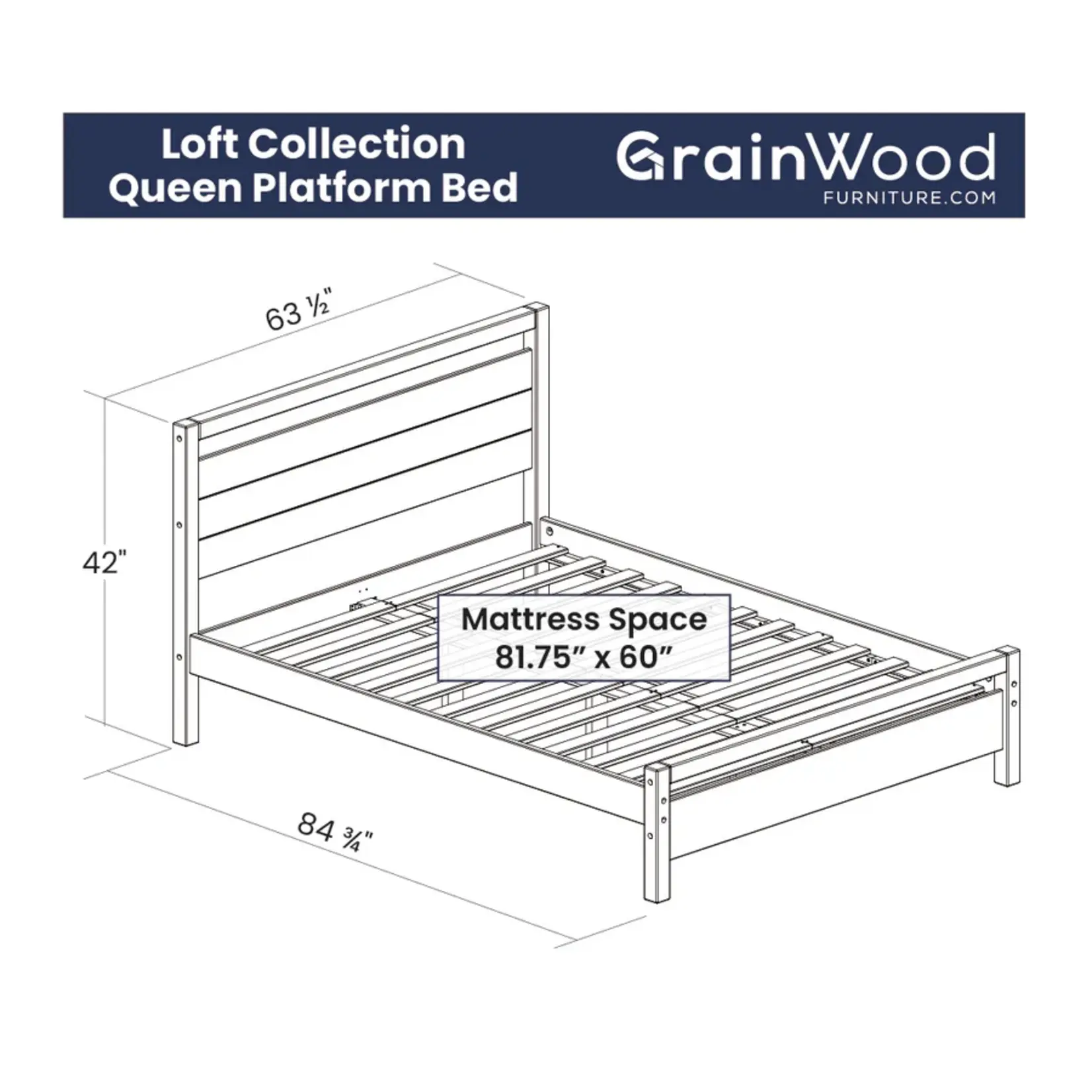 GrainWood Loft Queen Platform Bed Weathered Pine (L1H)