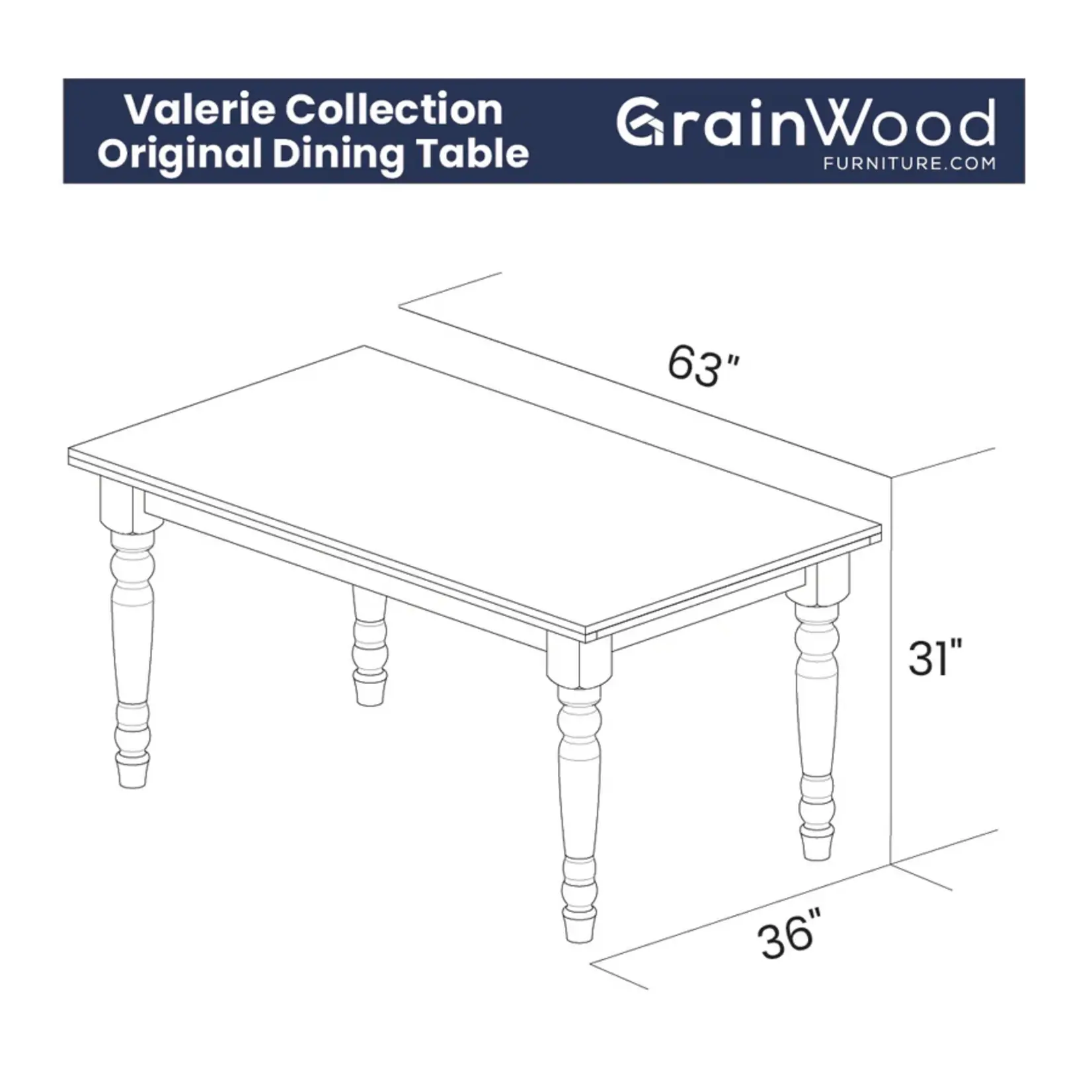 GrainWood Valerie 63 Inch Dining Table - Driftwood