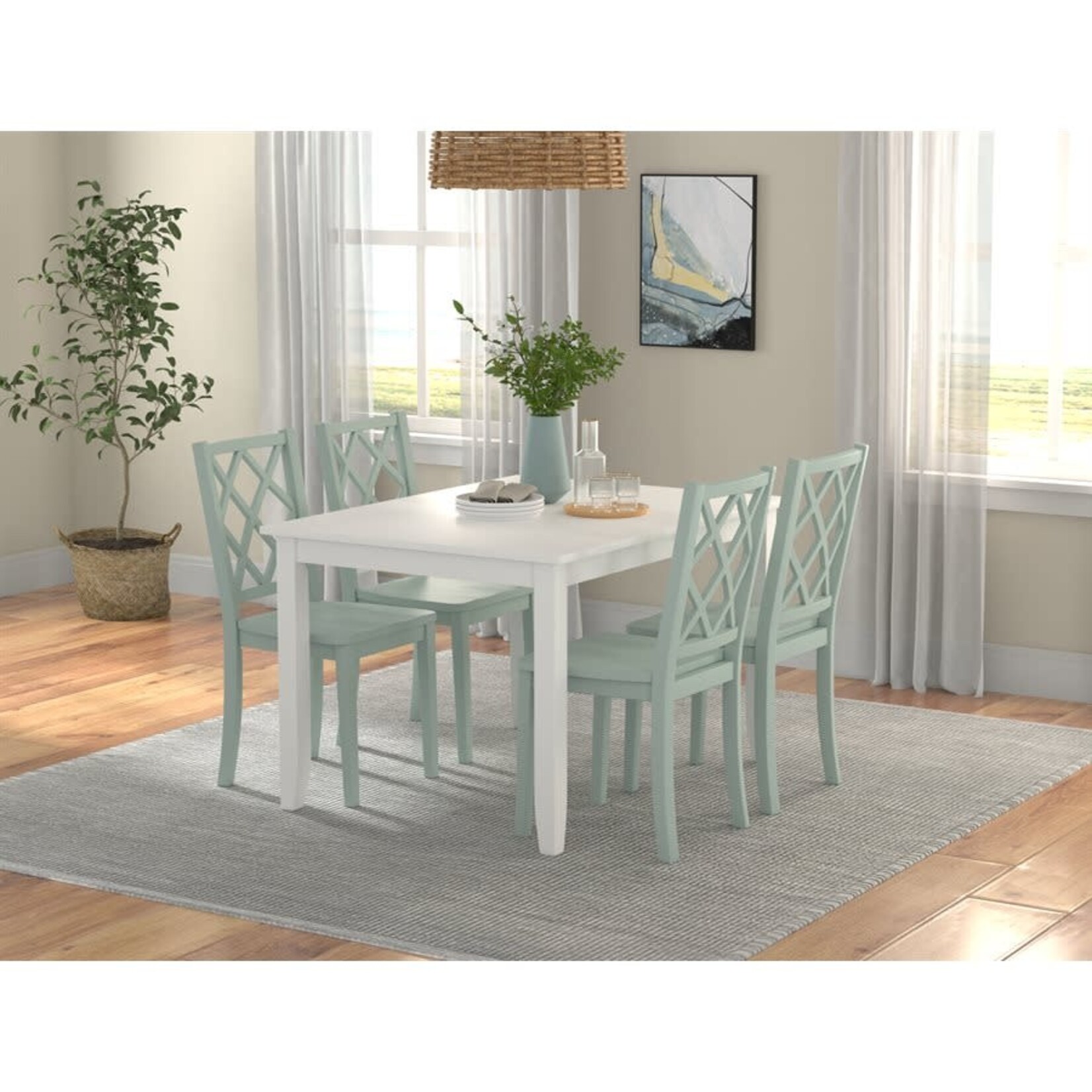 Dining table w/blue chairs
