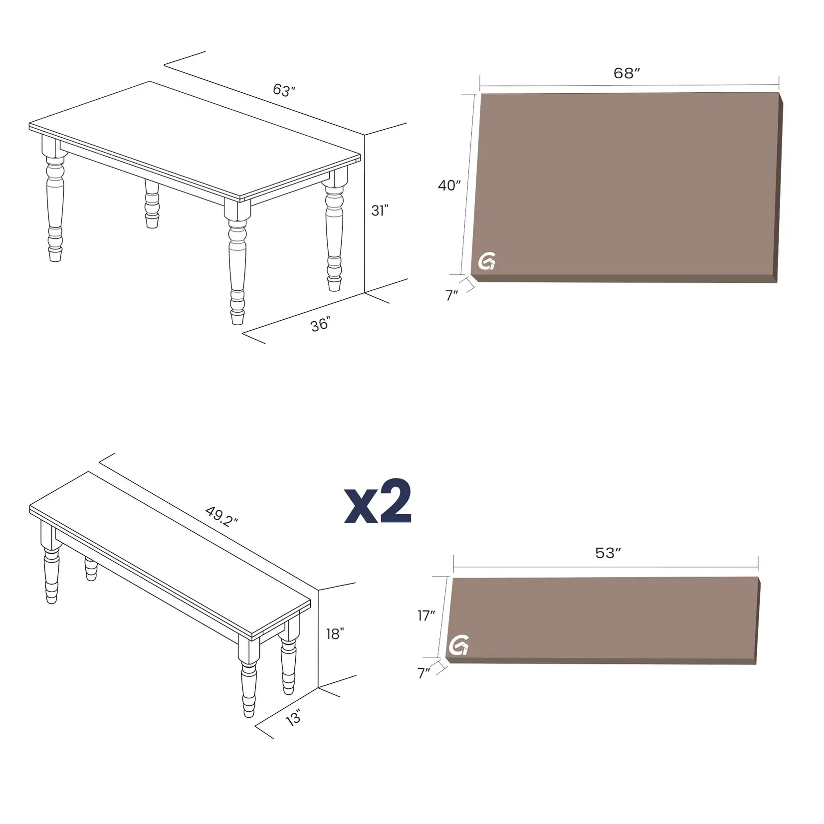 GrainWood Valerie 3pc Dining Set Driftwood