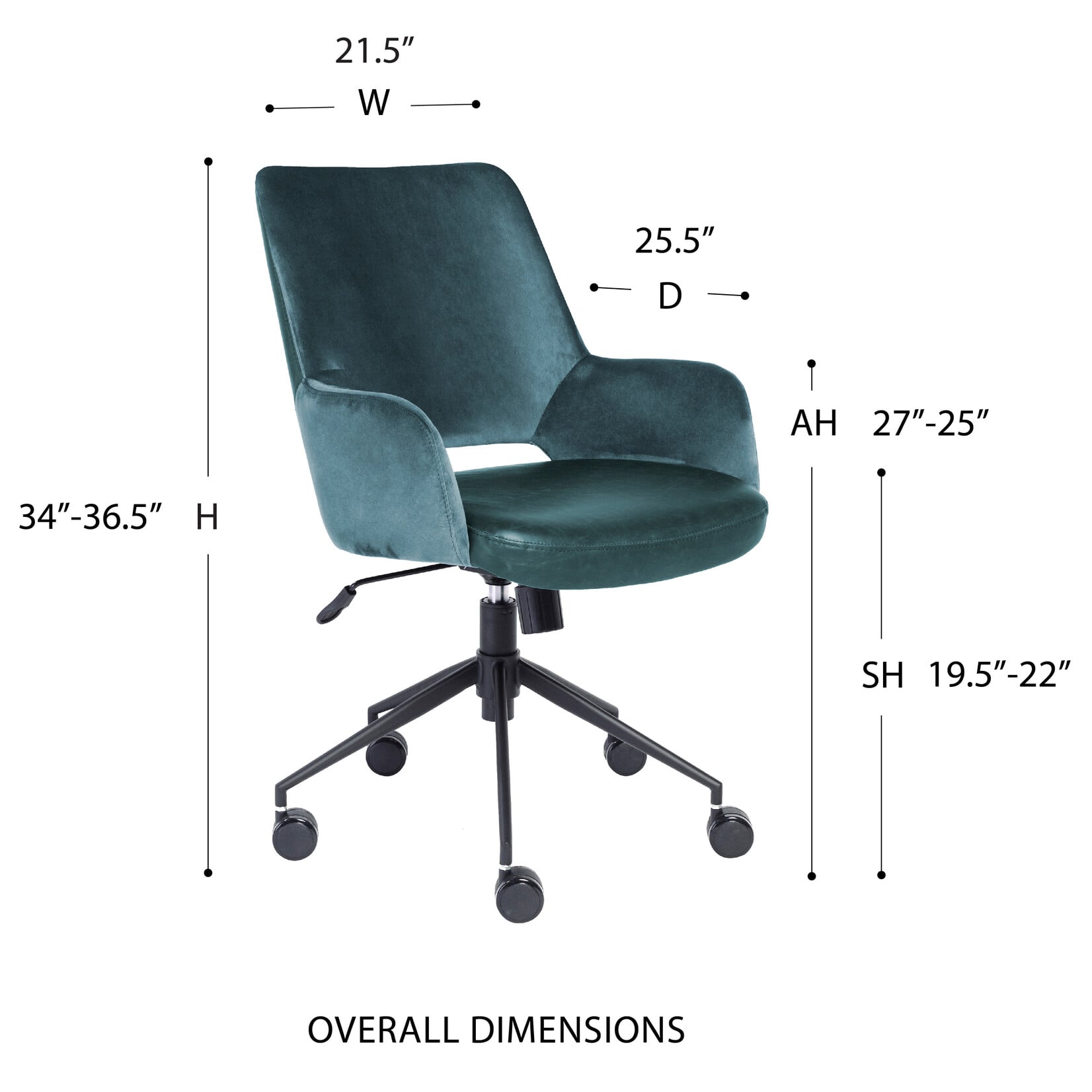 EuroStyle Desi Office Chair Blue Velvet 30492BLU