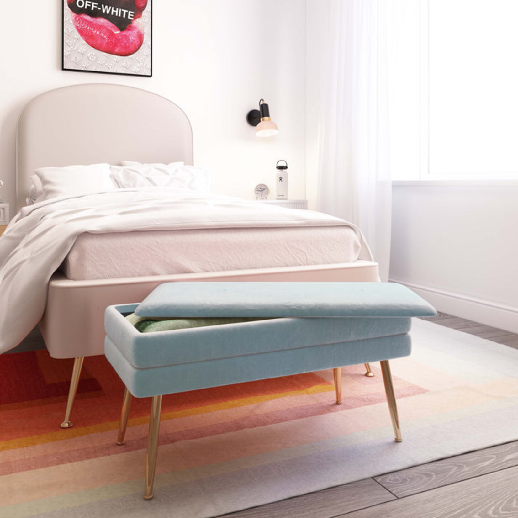 TOV Ziva Blue Velvet Storage Bench