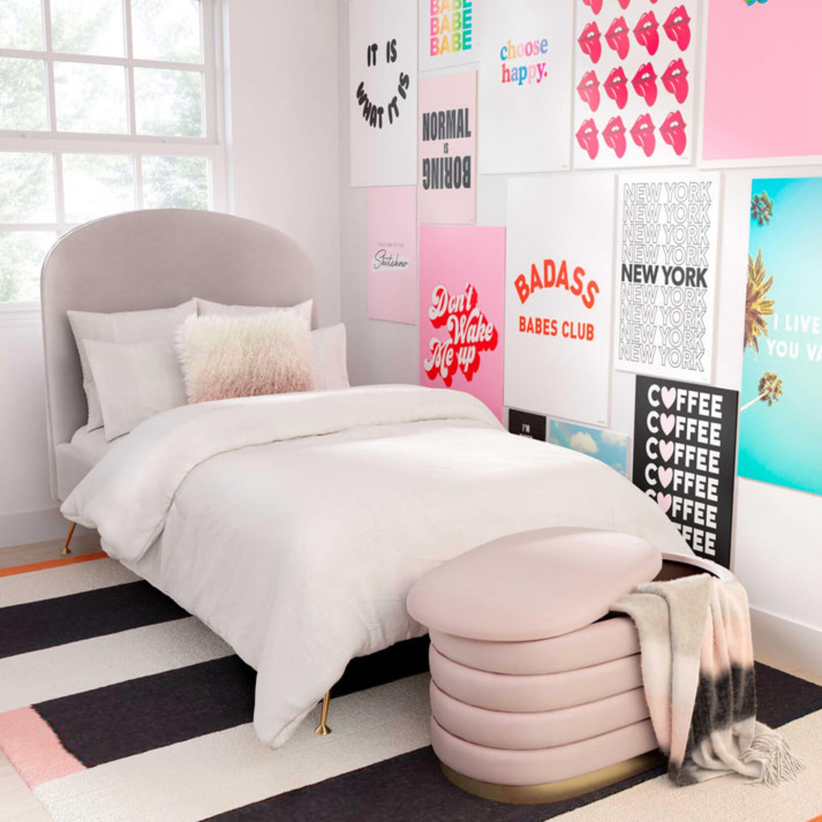 TOV Lillian Blush Velvet Storage Bench