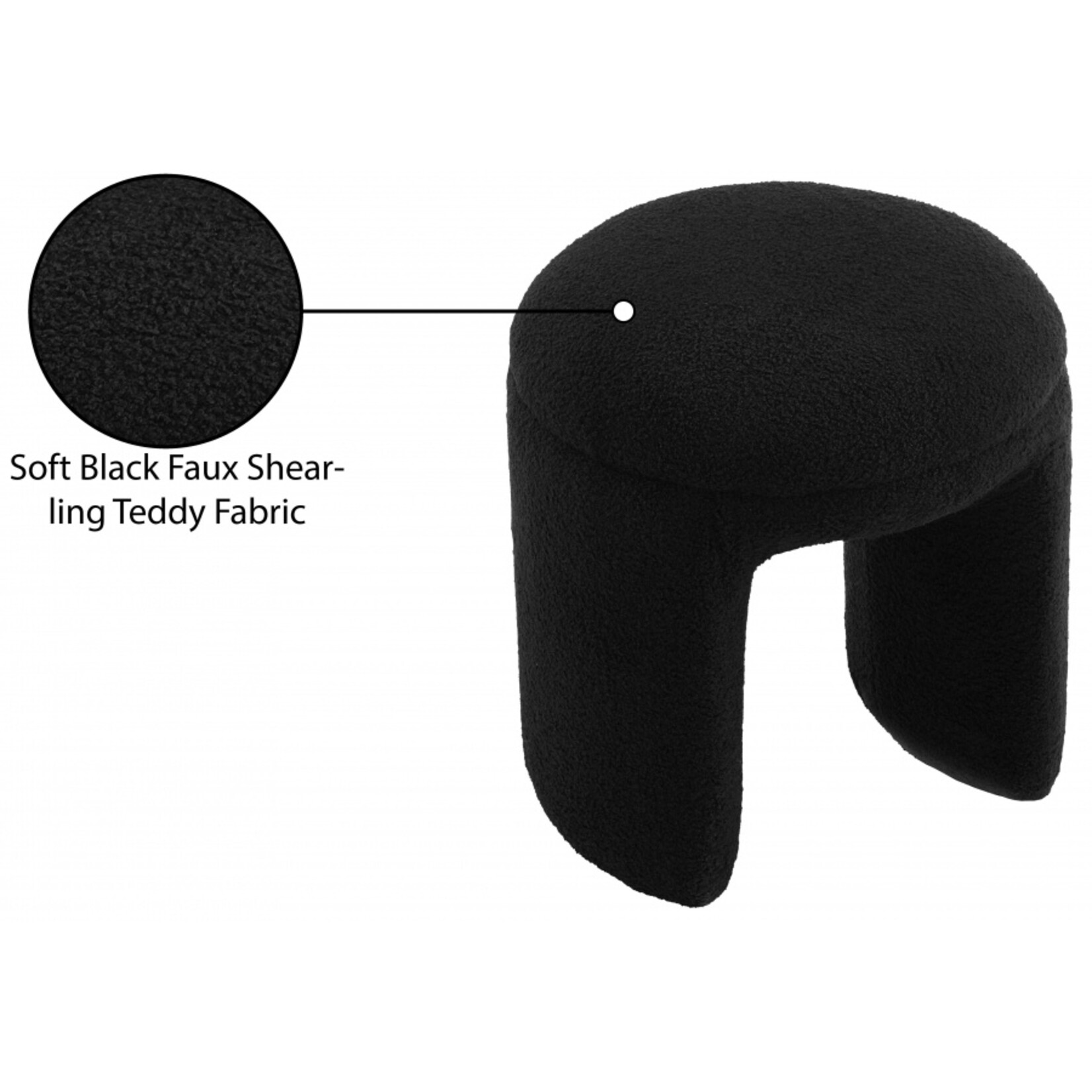 Bowen Faux Shearling Teddy Fabric Upholstered Stool Black