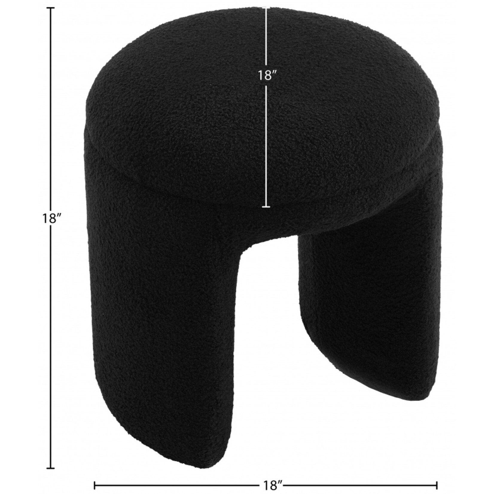 Bowen Faux Shearling Teddy Fabric Upholstered Stool Black