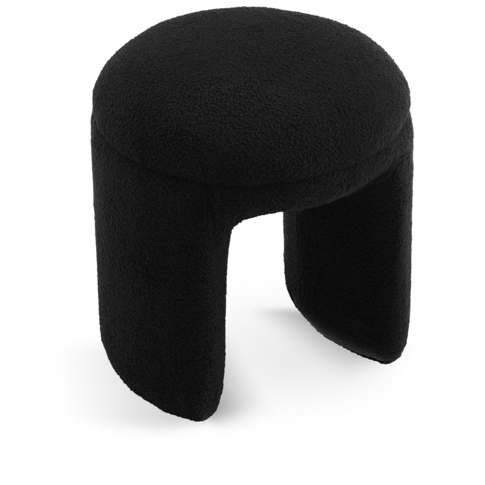 Bowen Faux Shearling Teddy Fabric Upholstered Stool Black
