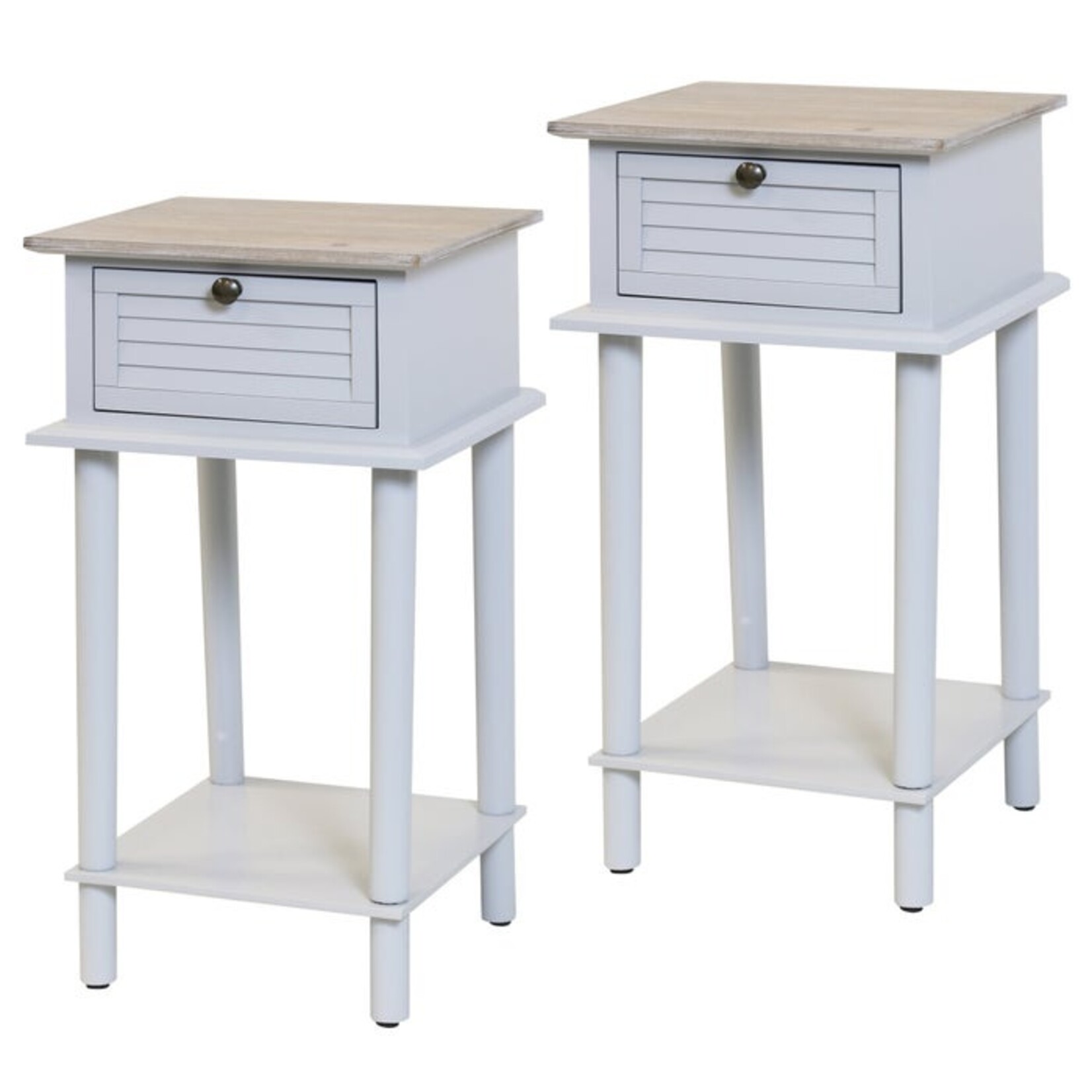 Stylecraft TWO TONE GRAY | SET OF 2 | Wood Shutter Side Tables with One Drawer (FW/)