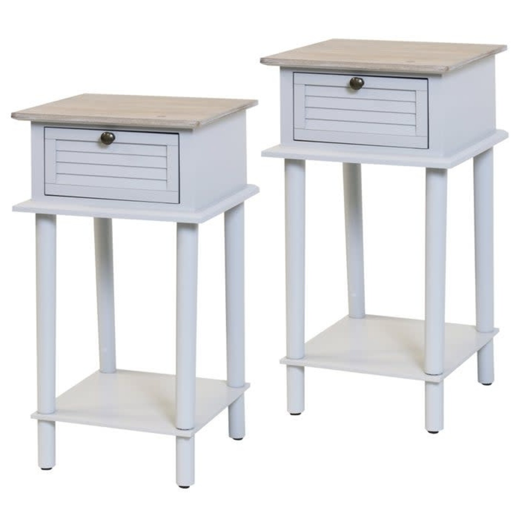 Stylecraft TWO TONE GRAY | SET OF 2 | Wood Shutter Side Tables with One Drawer (FW/)