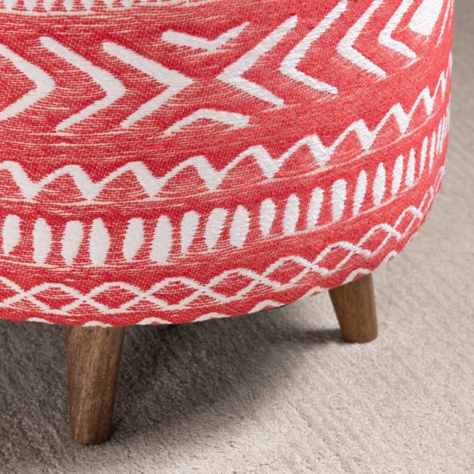 Crestview Halvorson round red upholstered and mango foot stool ottoman