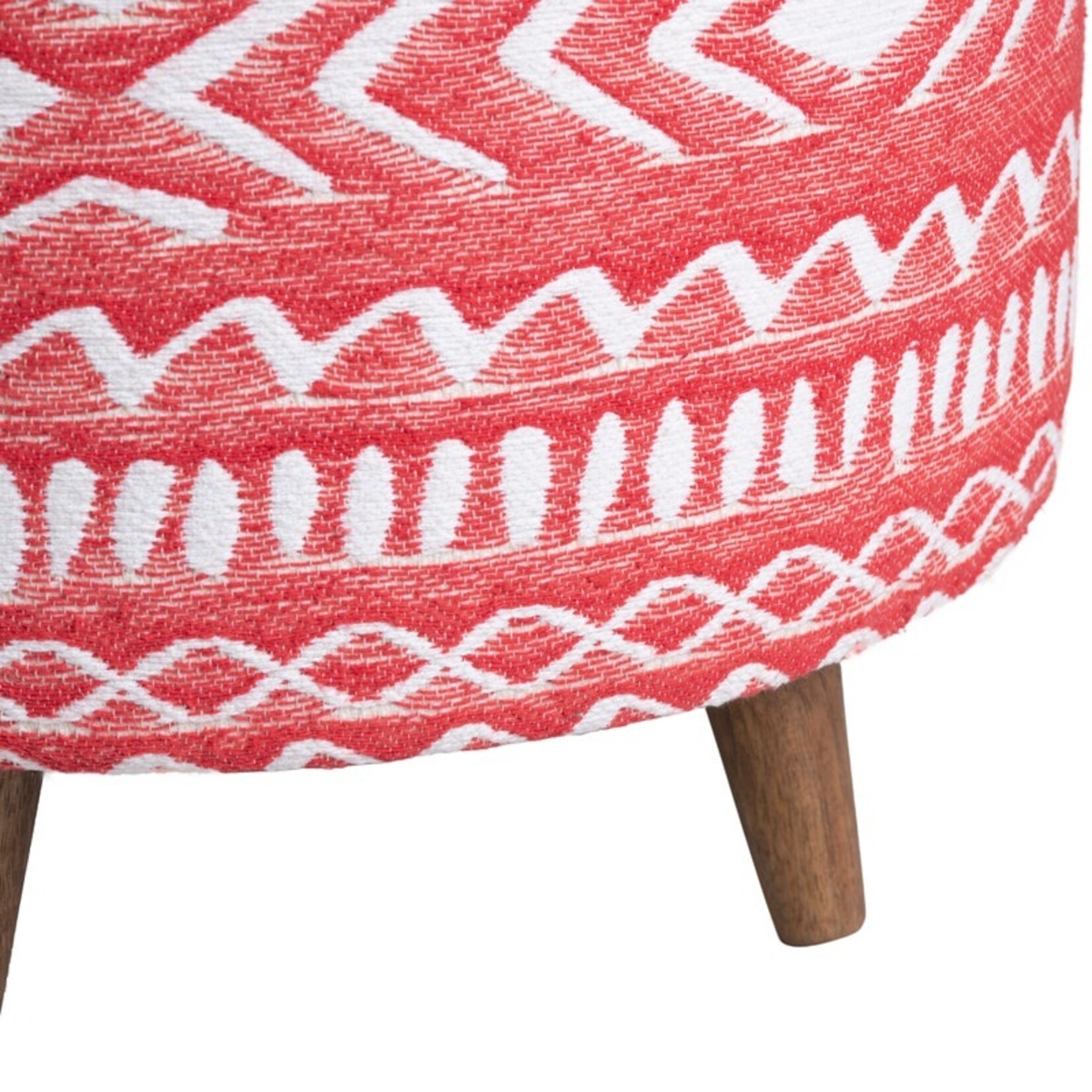 Crestview Halvorson round red upholstered and mango foot stool ottoman