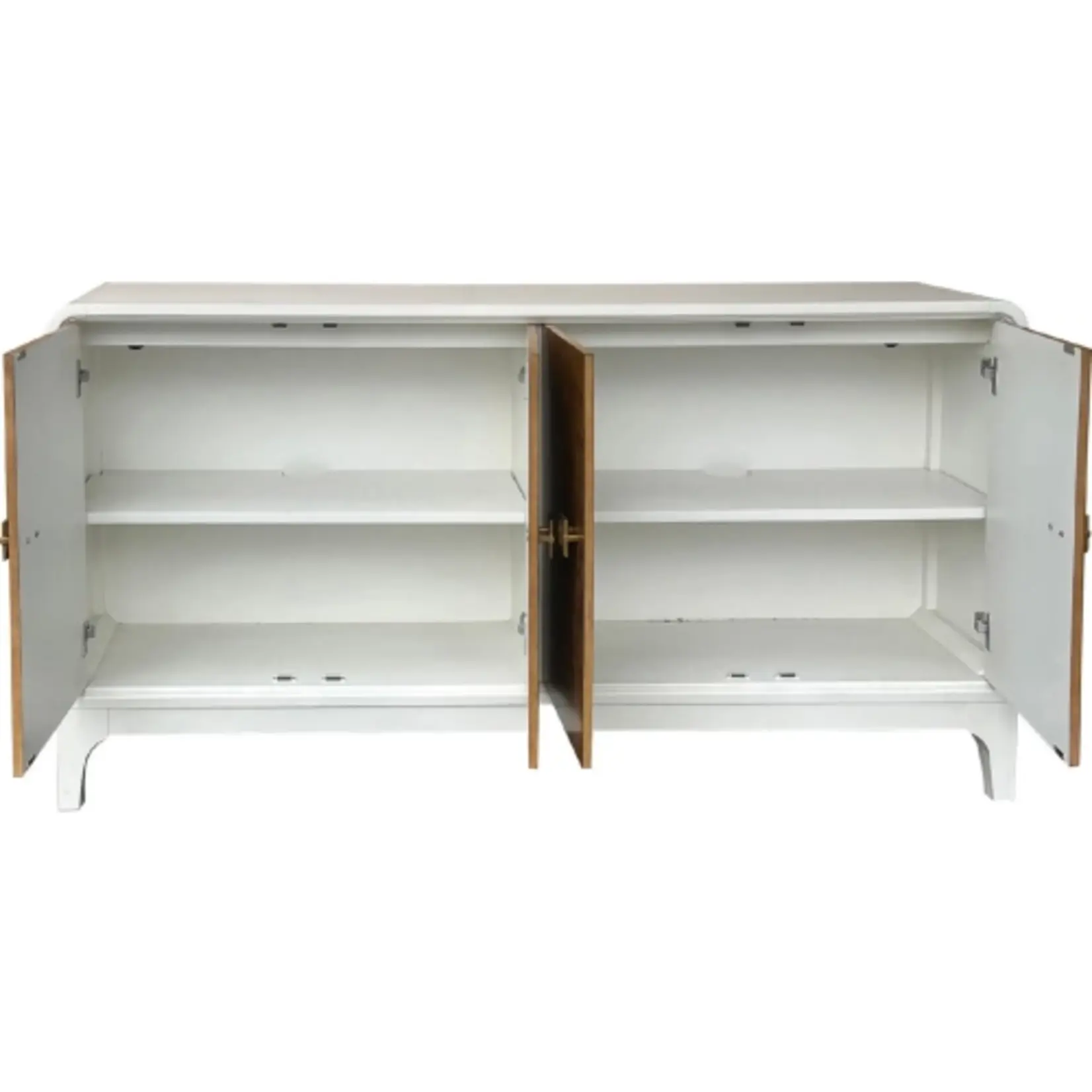 Crestview Maddox 4 Door Media Credenza Sideboard in Natural Mappa Burl & Ivory