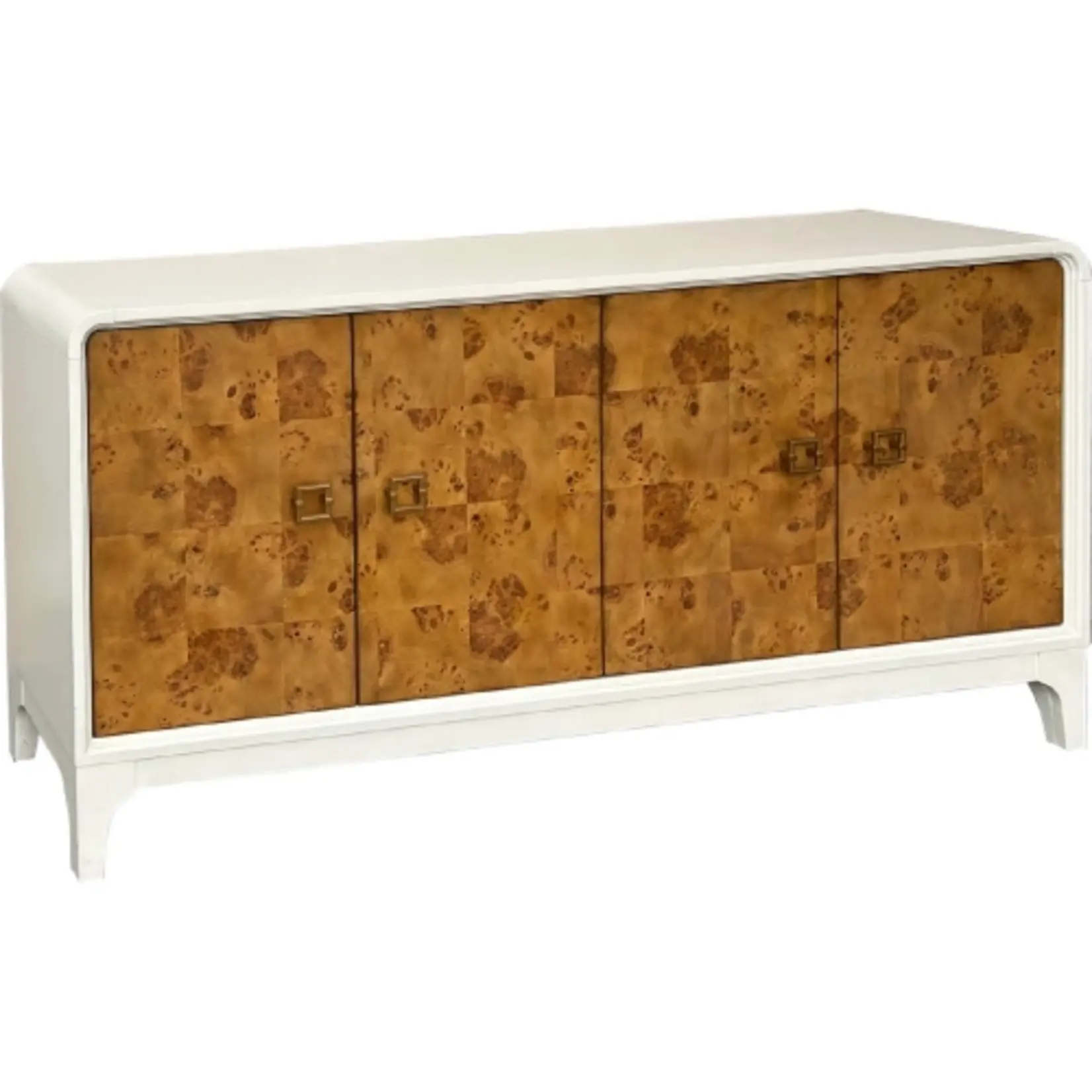 Crestview Maddox 4 Door Media Credenza Sideboard in Natural Mappa Burl & Ivory