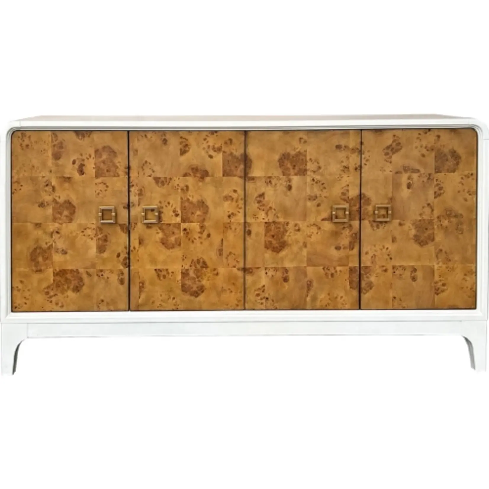 Crestview Maddox 4 Door Media Credenza Sideboard in Natural Mappa Burl & Ivory