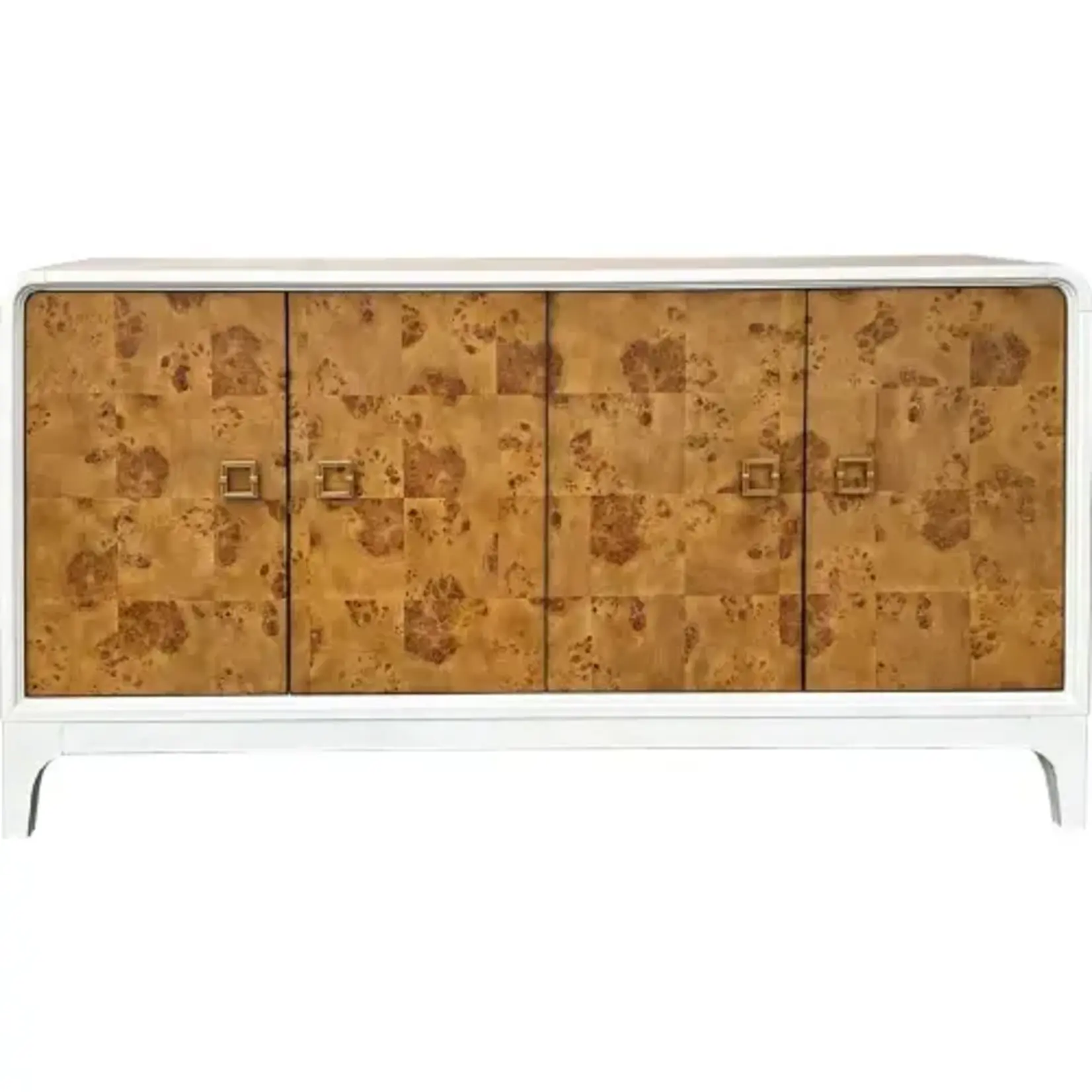 Crestview Maddox 4 Door Media Credenza Sideboard in Natural Mappa Burl & Ivory