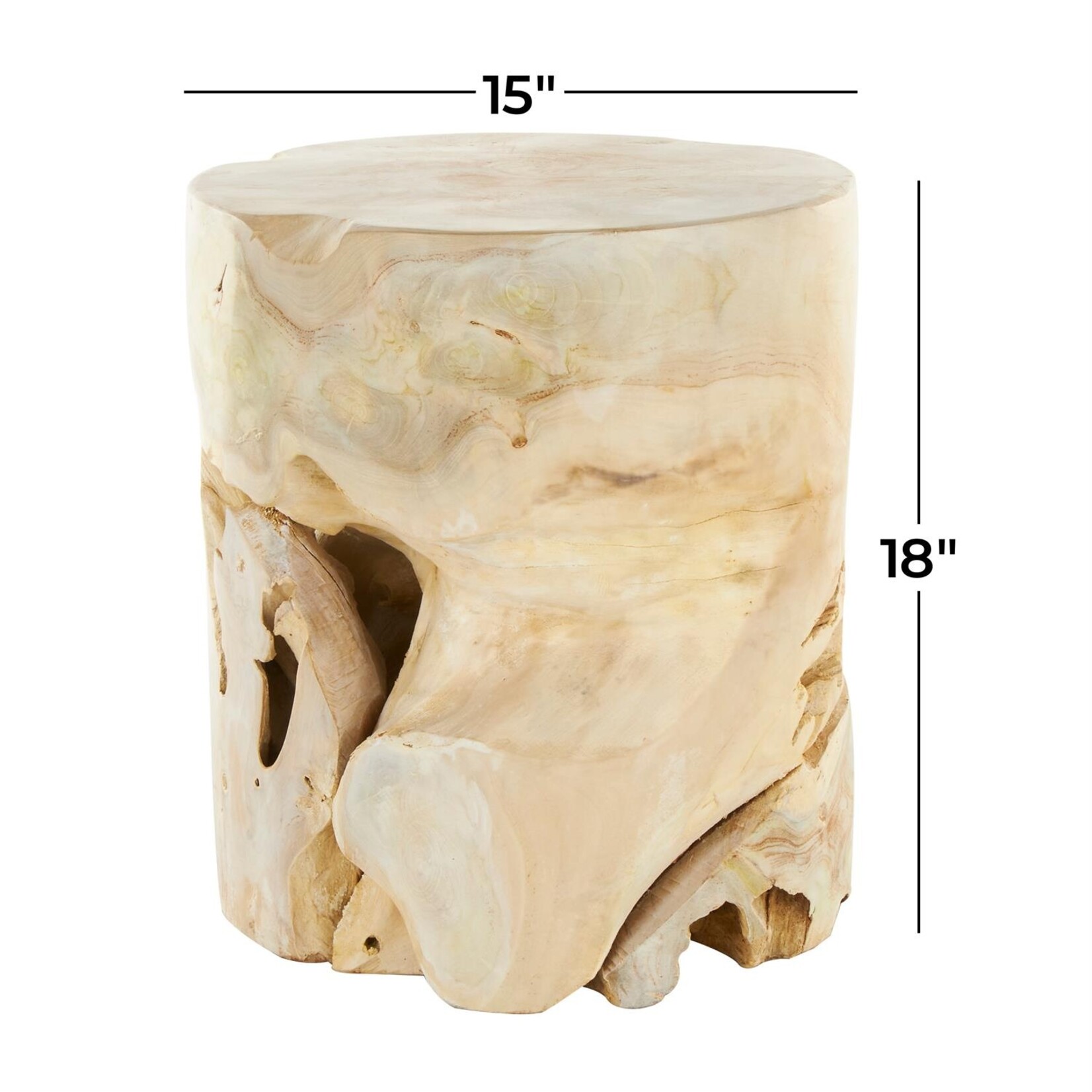 Deco Marche Teak Wood Tree Stump Accent Table with Natural Cutouts