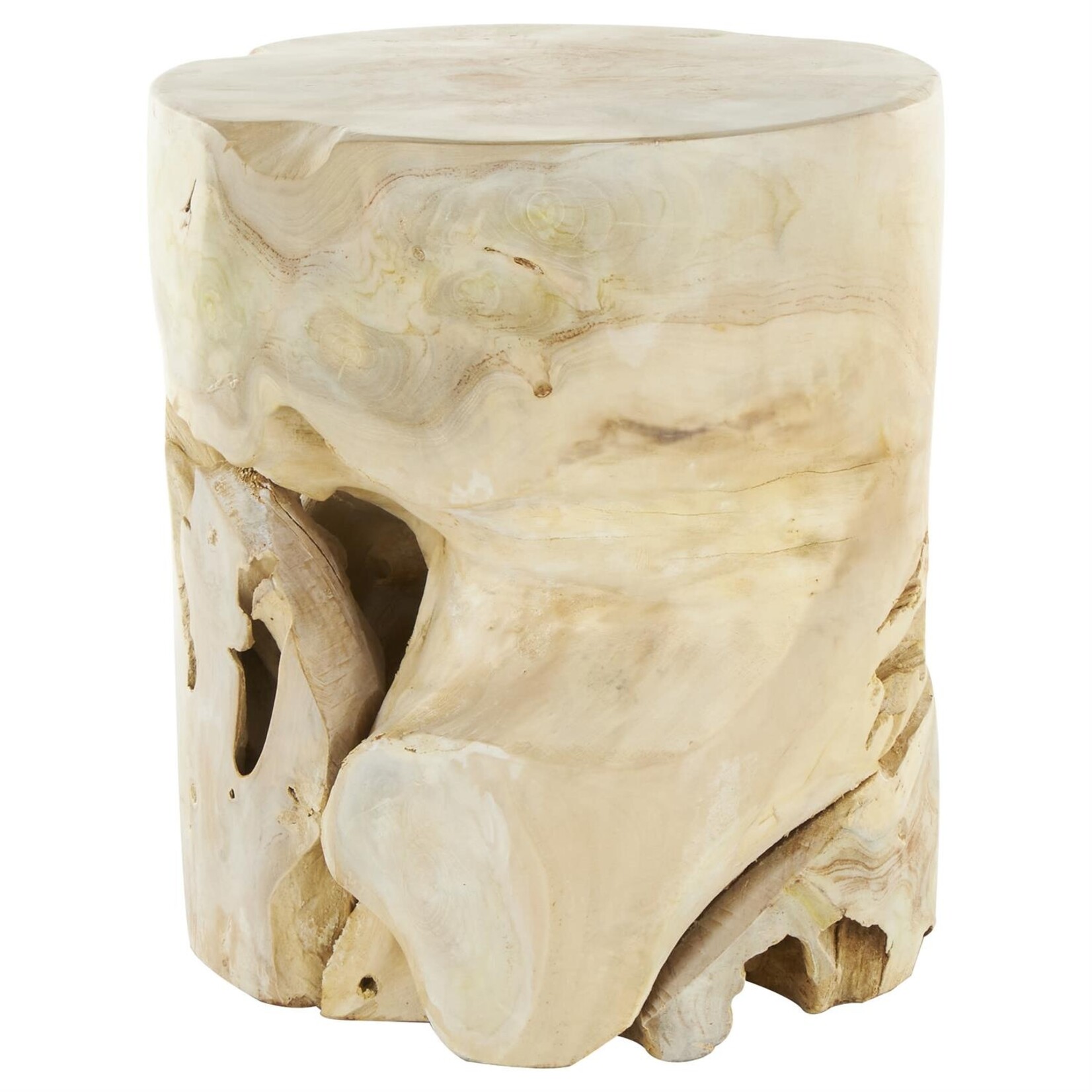 Deco Marche Teak Wood Tree Stump Accent Table with Natural Cutouts