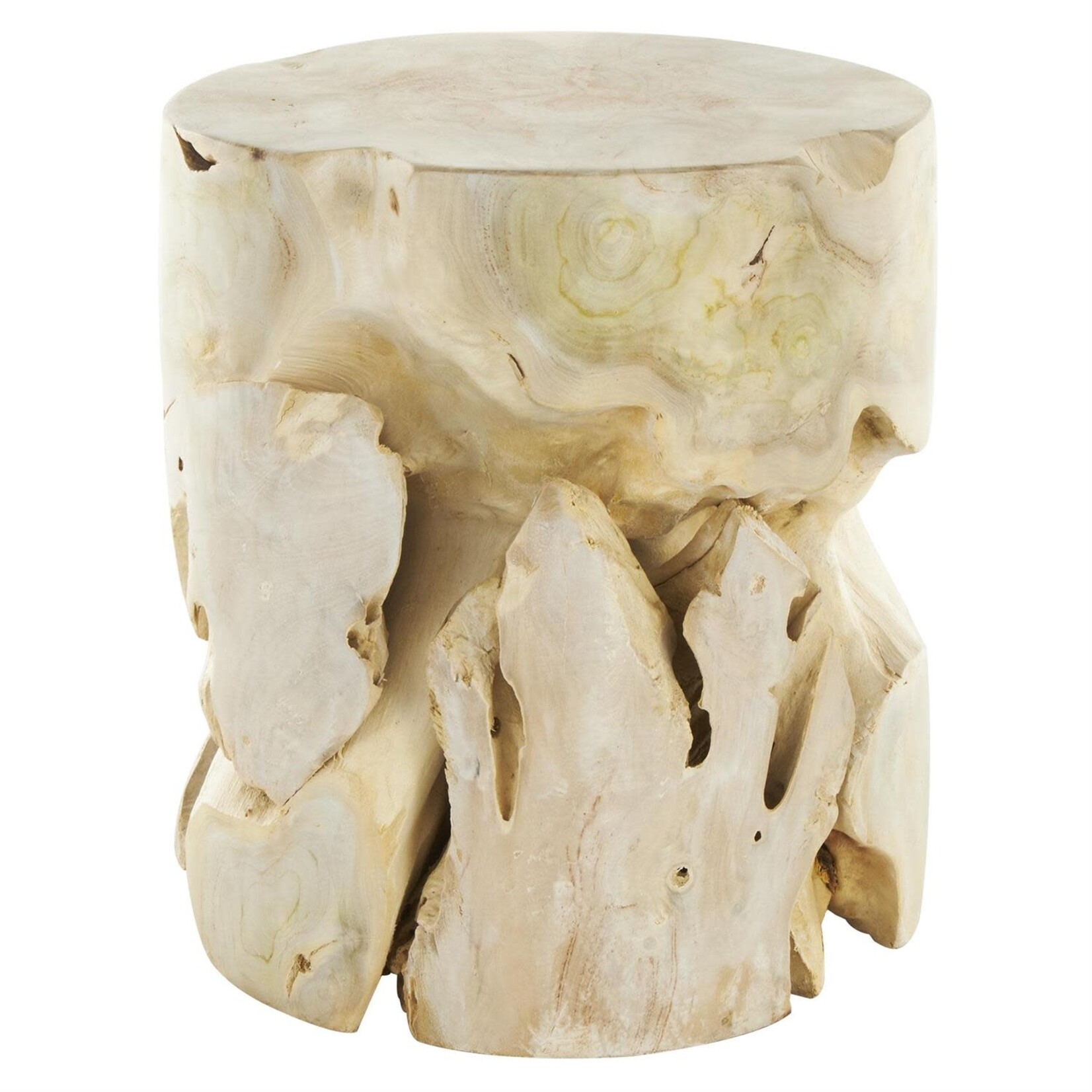 Deco Marche Teak Wood Tree Stump Accent Table with Natural Cutouts