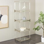 Deco Marche Silver Metal 4 Tier Storage Shelving Unit with Clear Glass Top