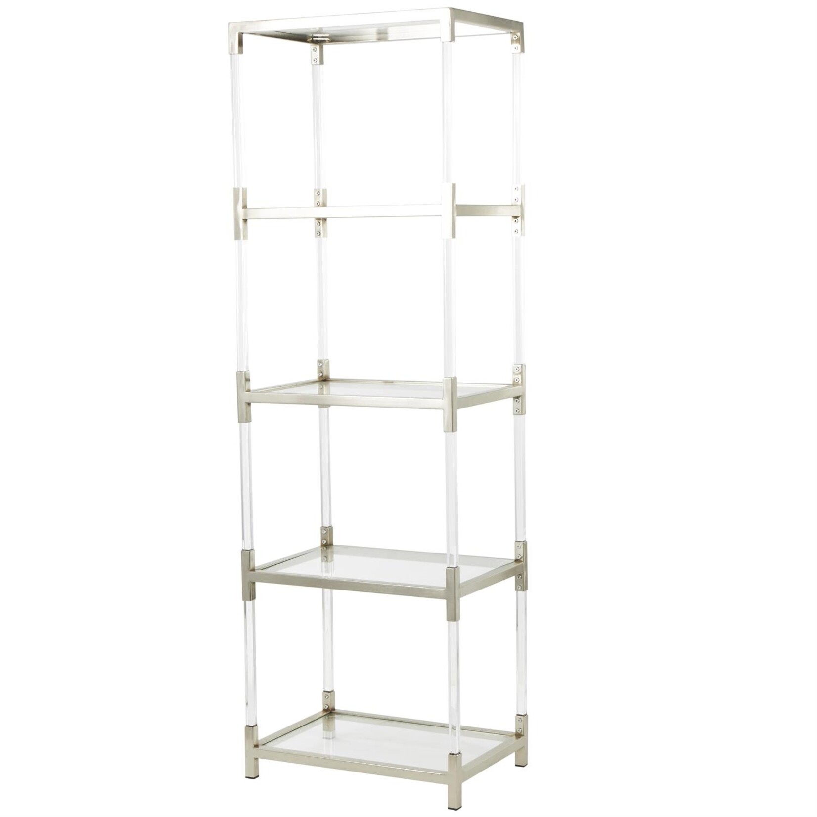 Deco Marche Silver Metal 4 Tier Storage Shelving Unit with Clear Glass Top