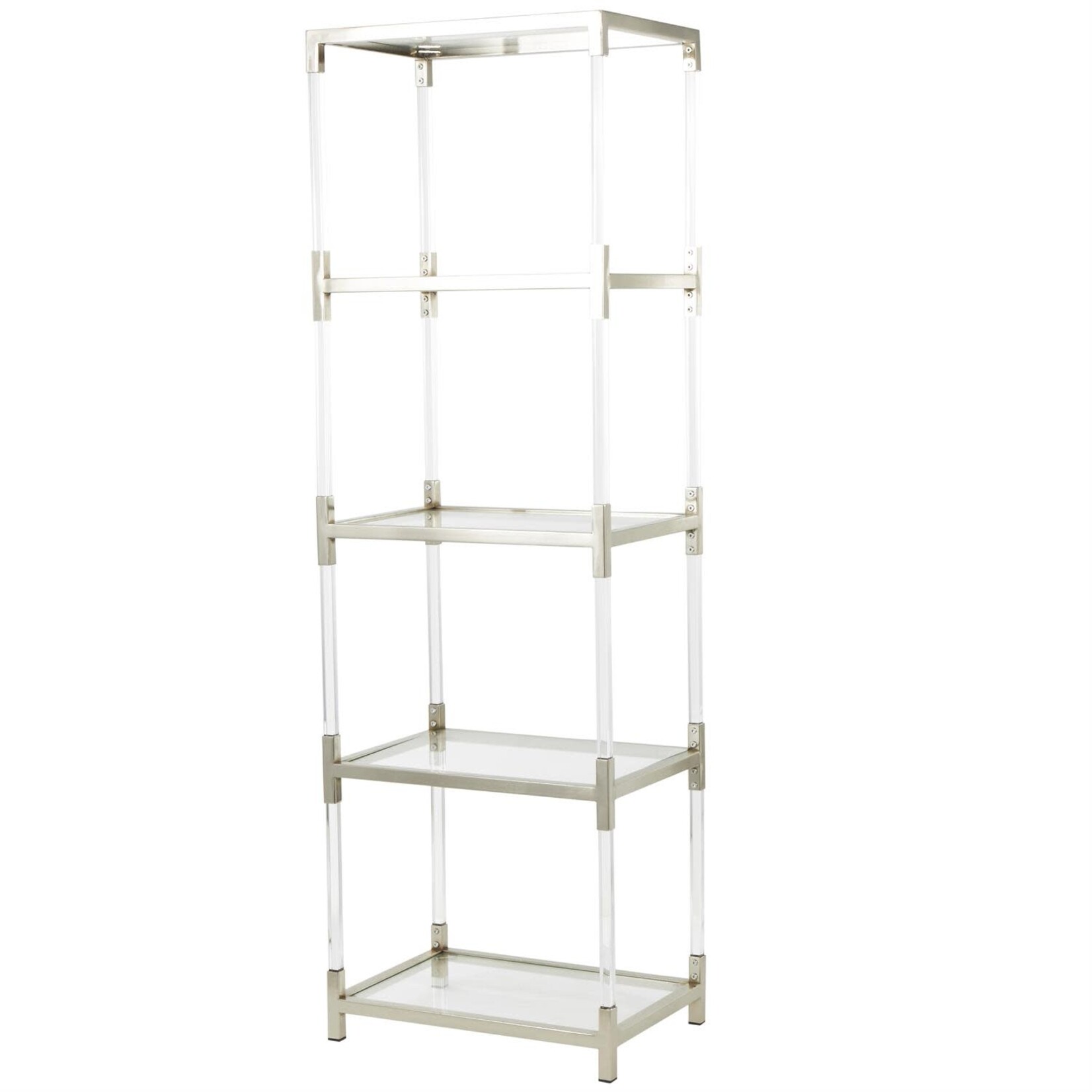 Deco Marche Silver Metal 4 Tier Storage Shelving Unit with Clear Glass Top