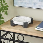Deco Marche White Marble Geometric Decor Tray with Black X-Base