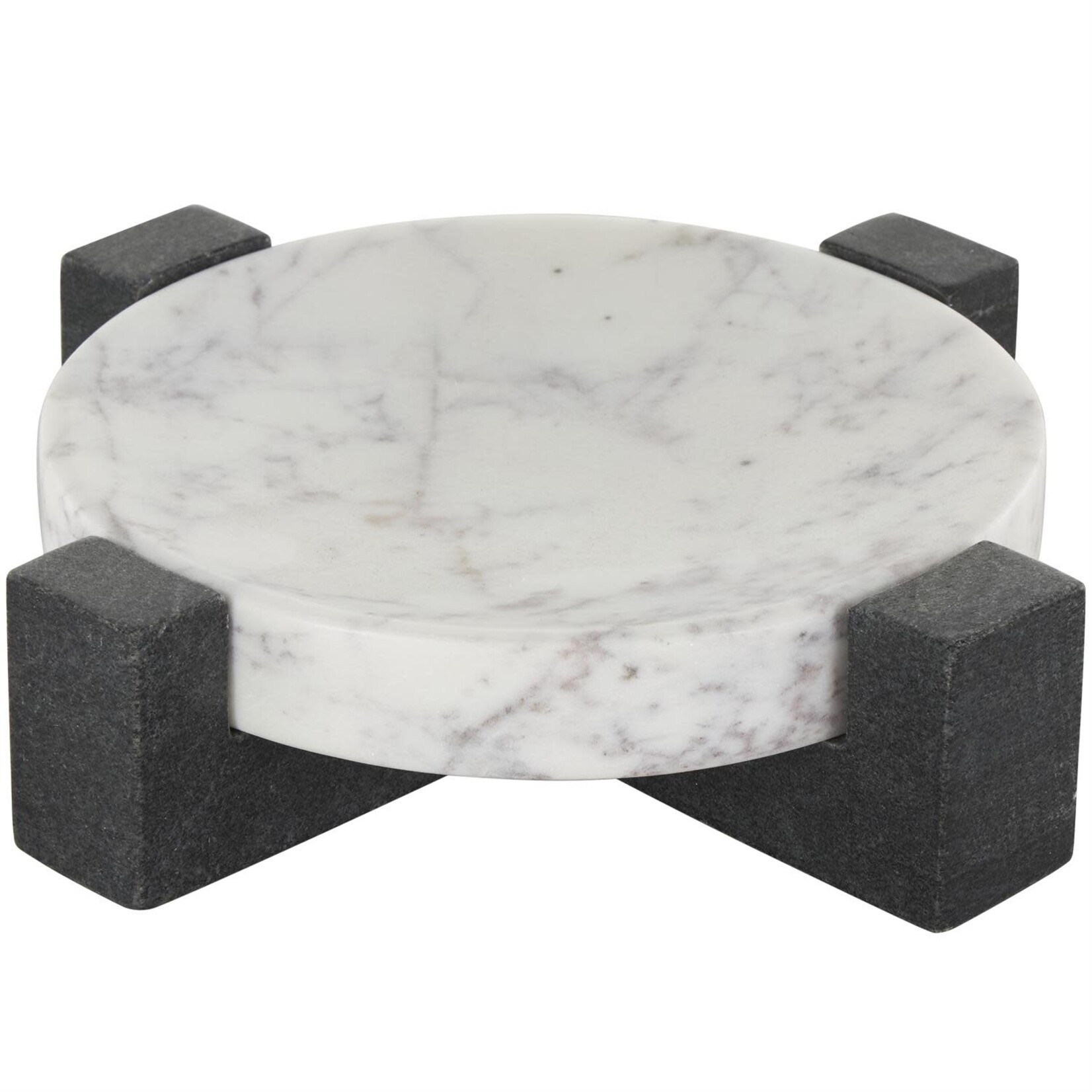 Deco Marche White Marble Geometric Decor Tray with Black X-Base