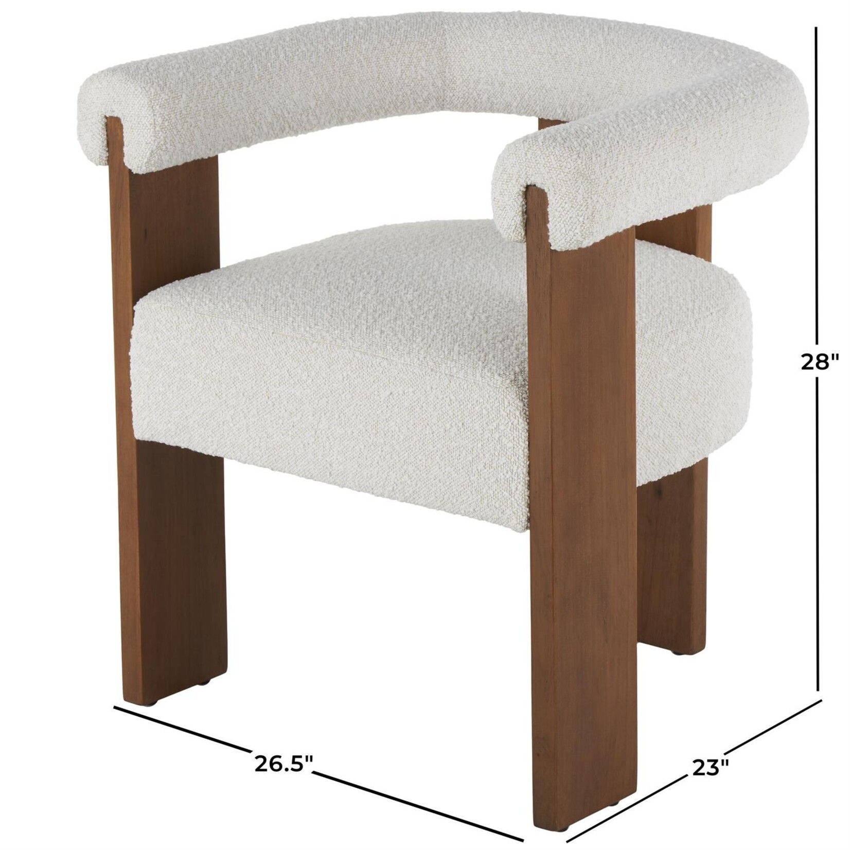 Deco Marche Cream Polyester Curved Boucle Accent Chair with Brown Wood Frame