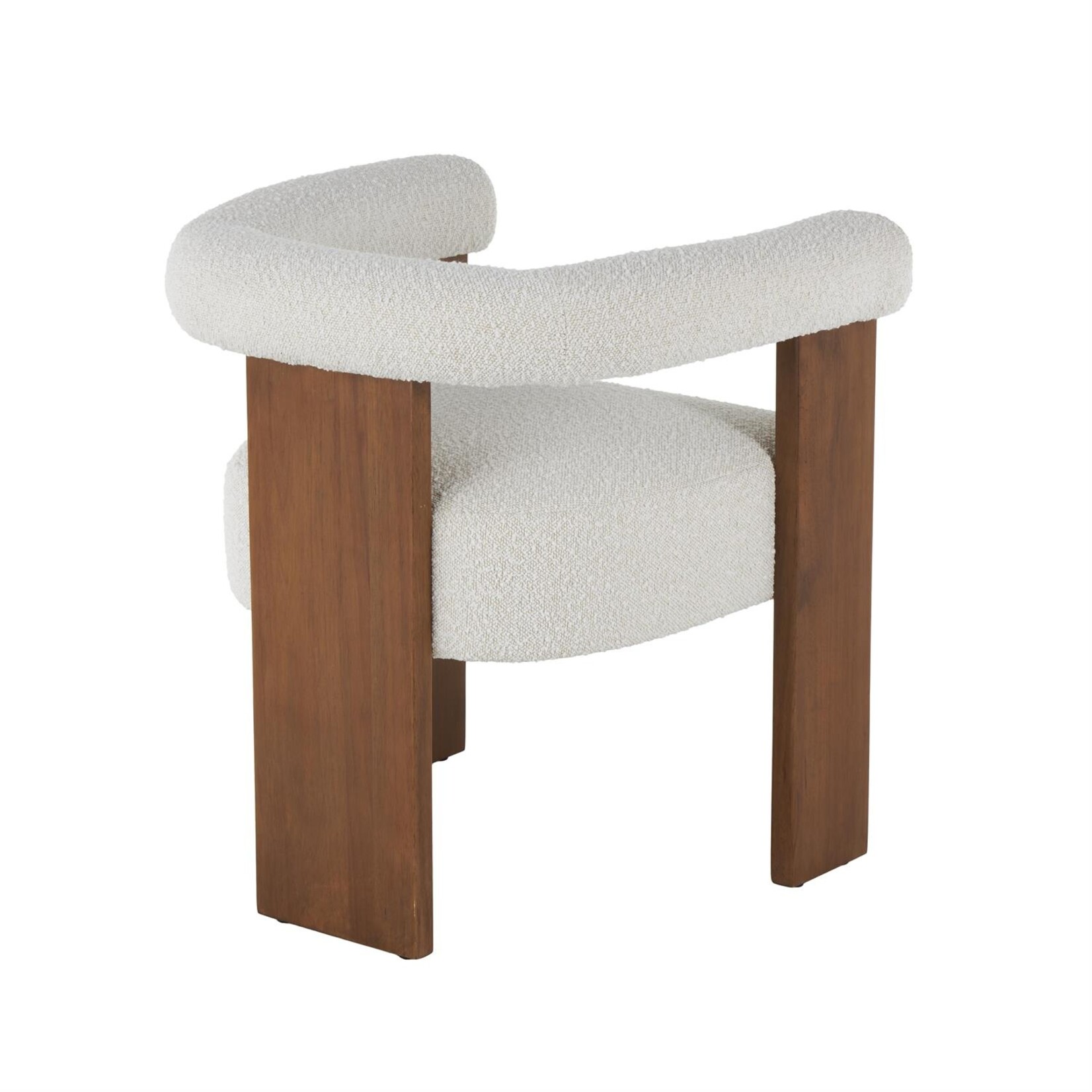 Deco Marche Cream Polyester Curved Boucle Accent Chair with Brown Wood Frame