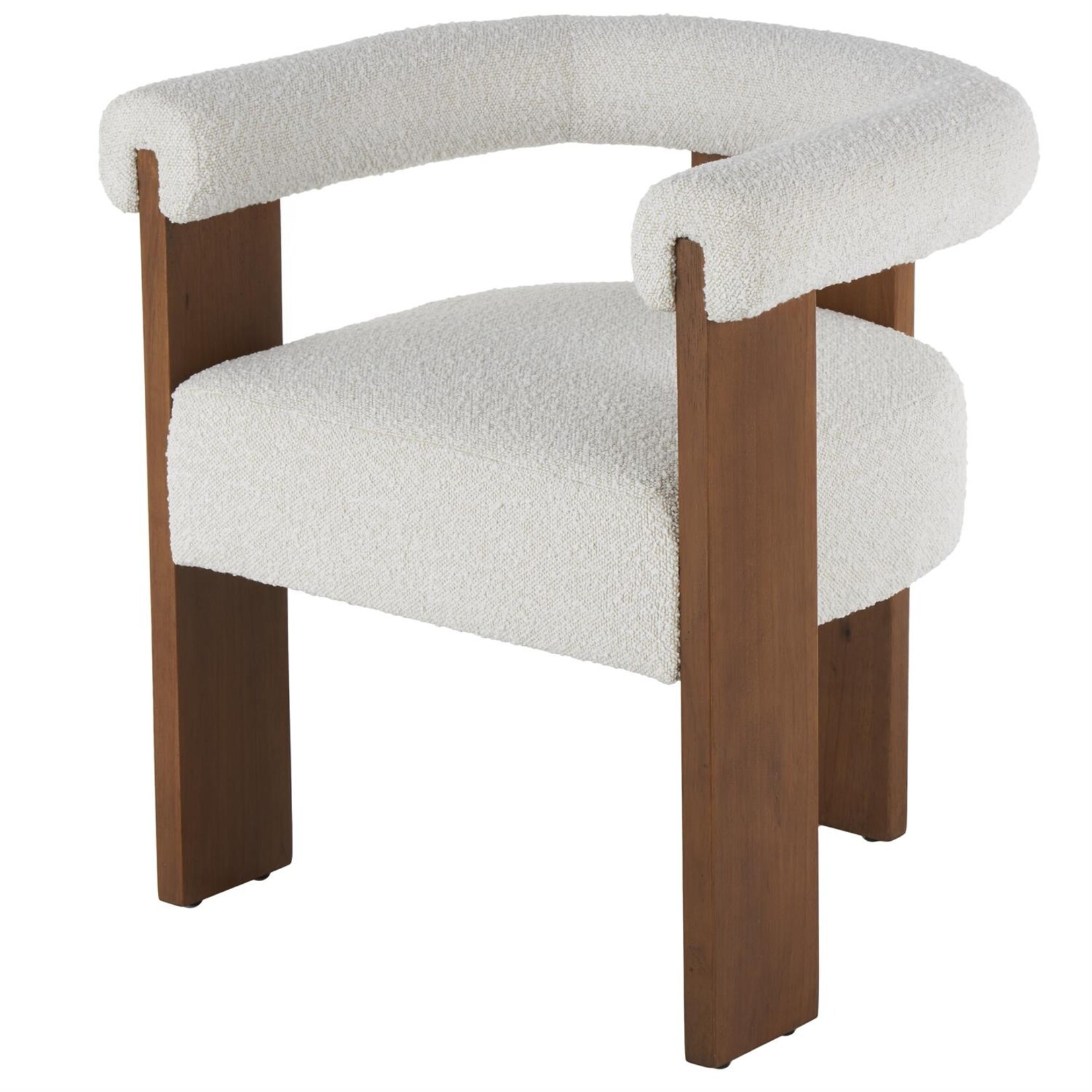 Deco Marche Cream Polyester Curved Boucle Accent Chair with Brown Wood Frame