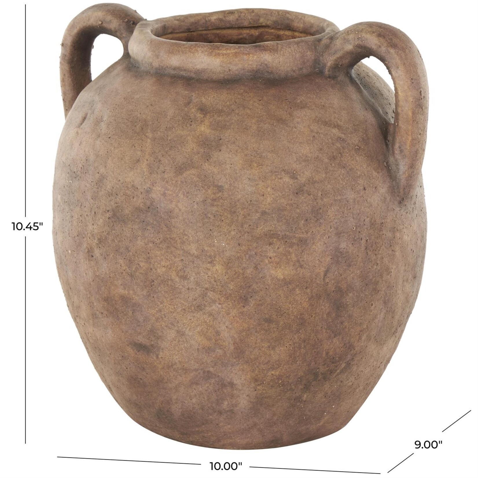 Deco Marche Brown Ceramic Antique Style Textured Vase with Handles