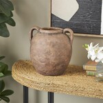 Deco Marche Brown Ceramic Antique Style Textured Vase with Handles