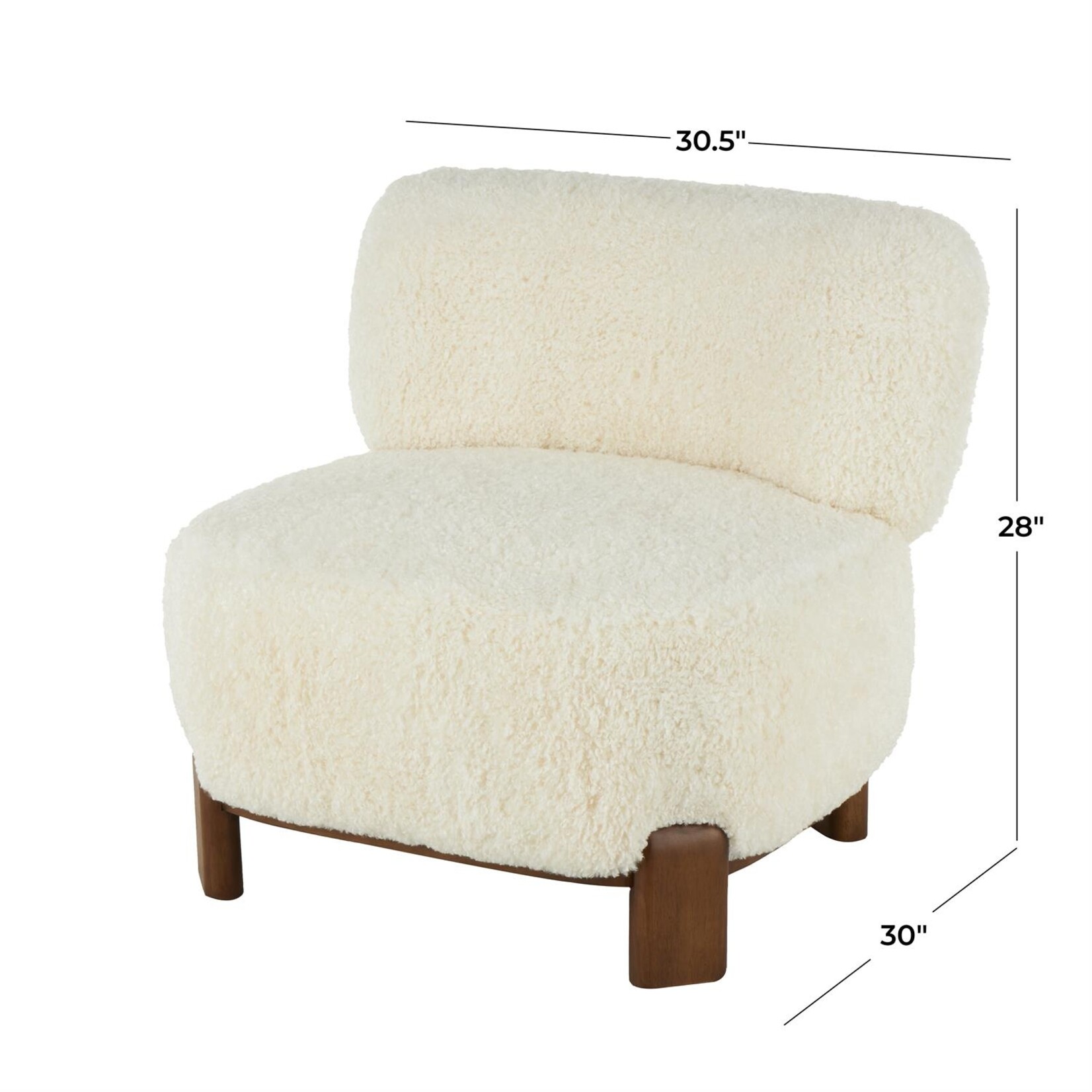 Deco Marche White Polyester Accent Chair with Brown Wooden Legs