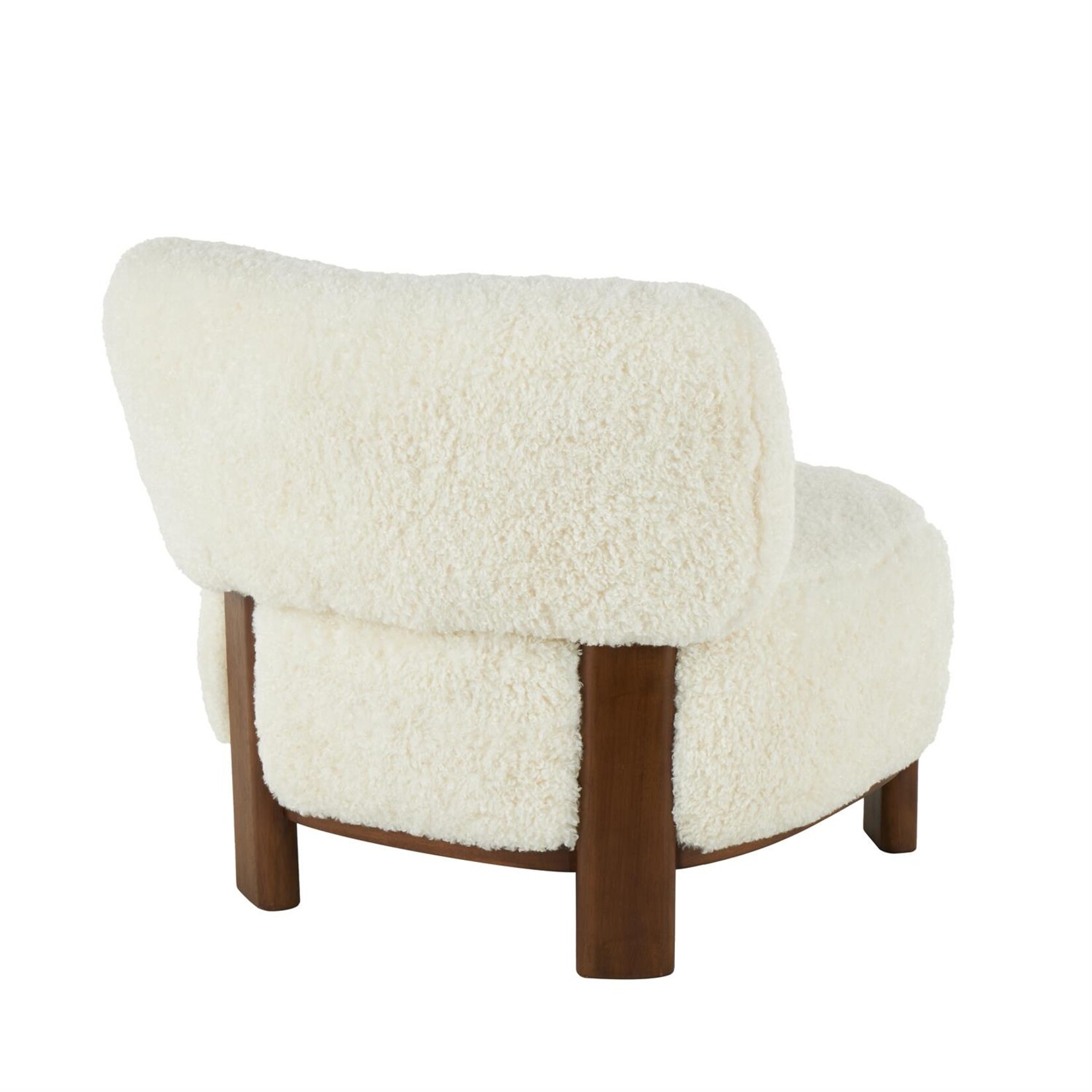 Deco Marche White Polyester Accent Chair with Brown Wooden Legs