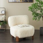 Deco Marche White Polyester Accent Chair with Brown Wooden Legs