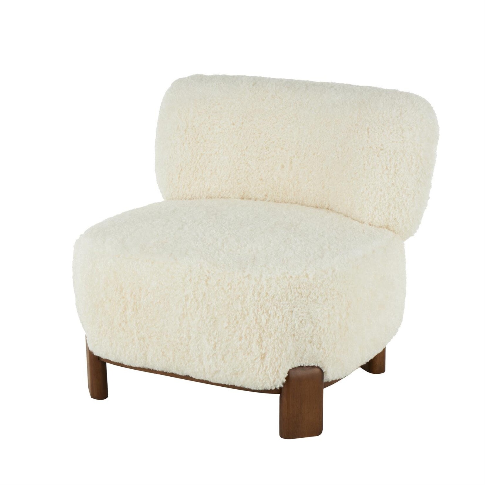 Deco Marche White Polyester Accent Chair with Brown Wooden Legs