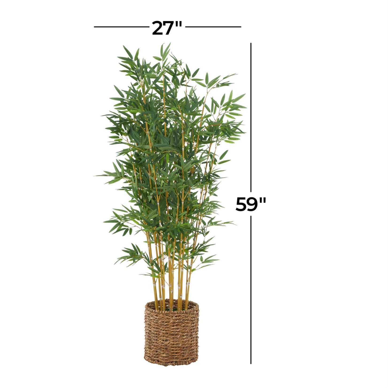 Deco Marche Faux Foliage Bamboo Indoor Outdoor Artificial Tree with Brown Seagrass Pot, 27" x 27" x 59"