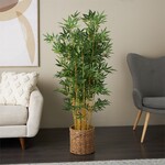 Deco Marche Faux Foliage Bamboo Indoor Outdoor Artificial Tree with Brown Seagrass Pot, 27" x 27" x 59"