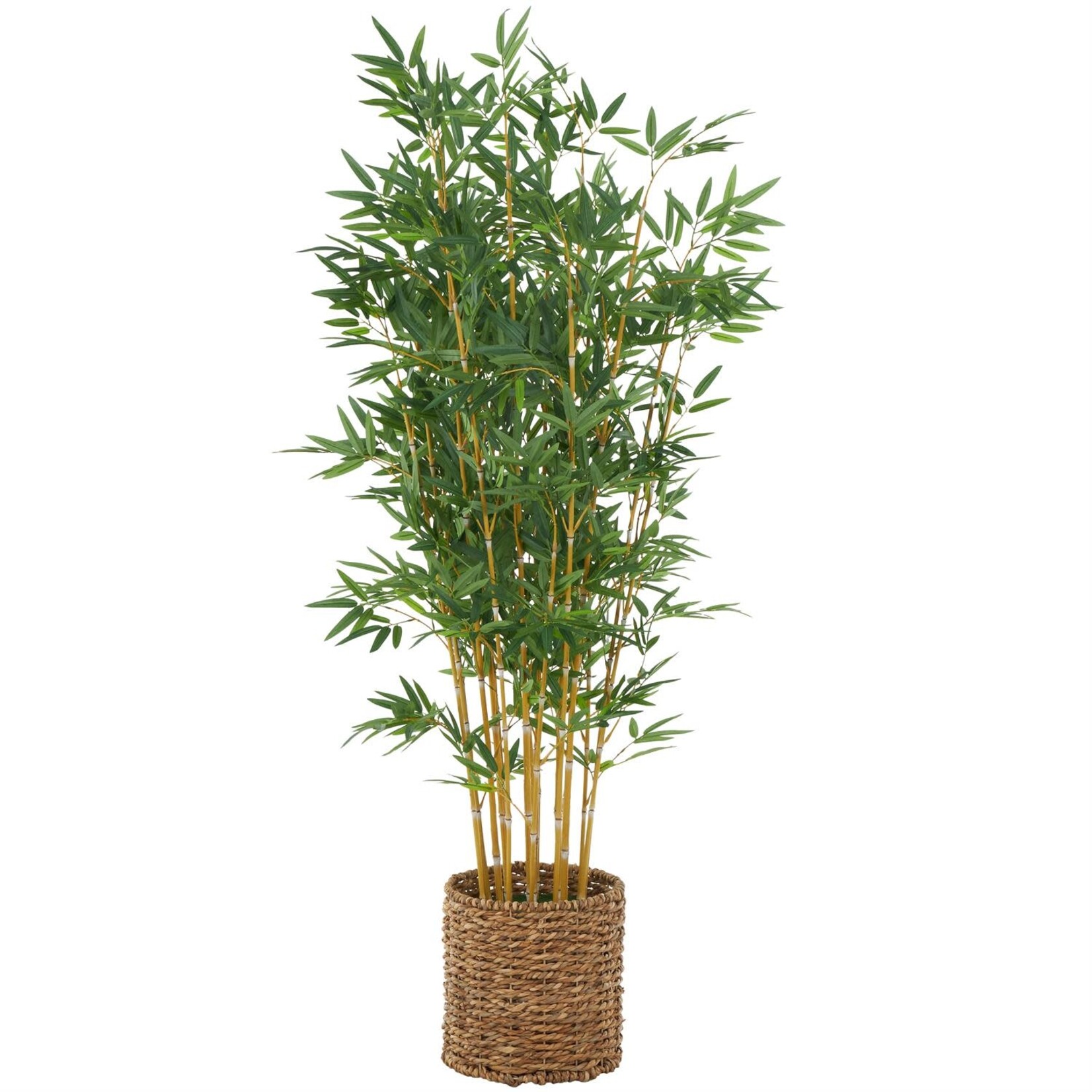 Deco Marche Faux Foliage Bamboo Indoor Outdoor Artificial Tree with Brown Seagrass Pot, 27" x 27" x 59"
